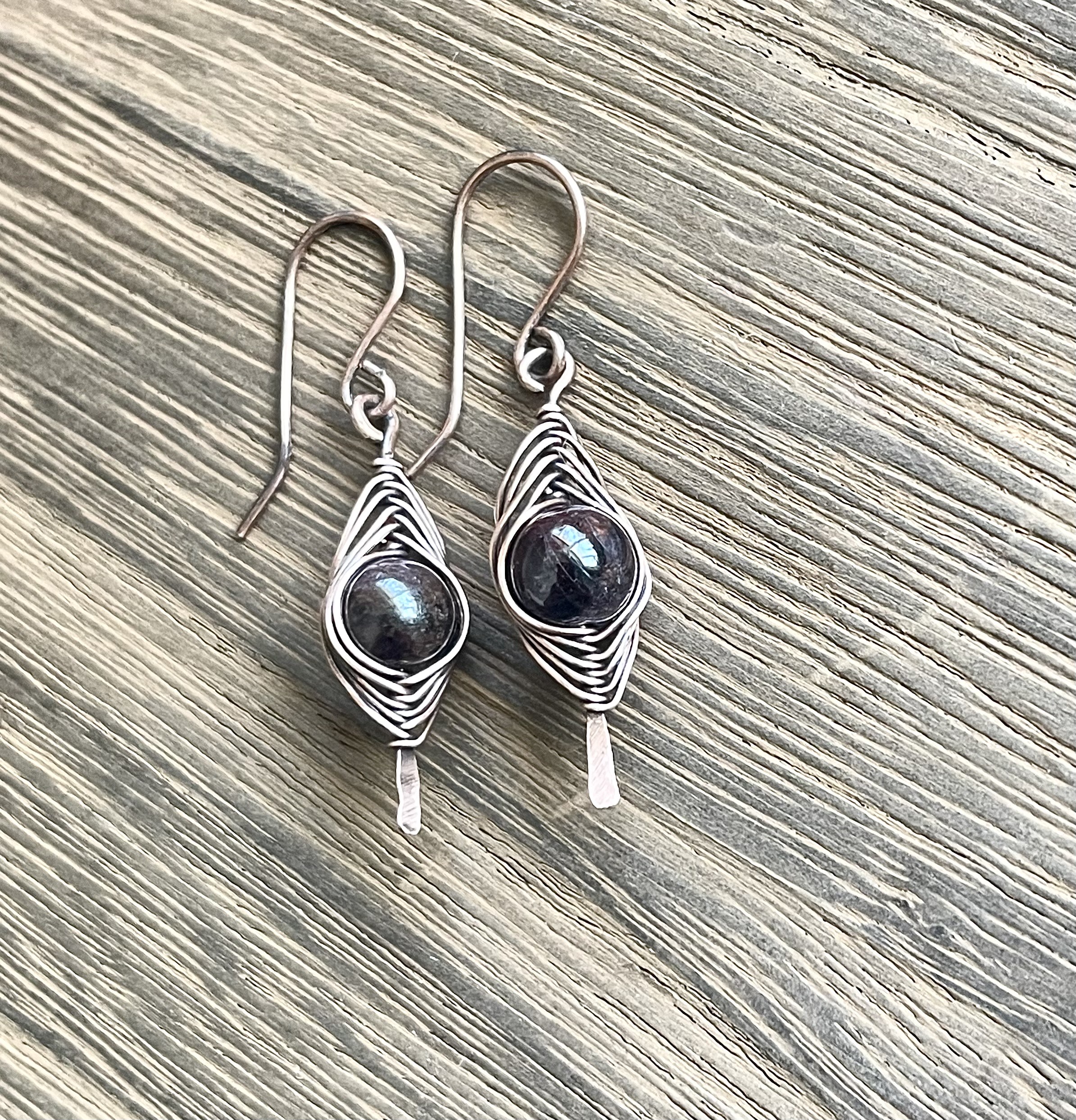 Handcrafted copper wire & Garnet earrings