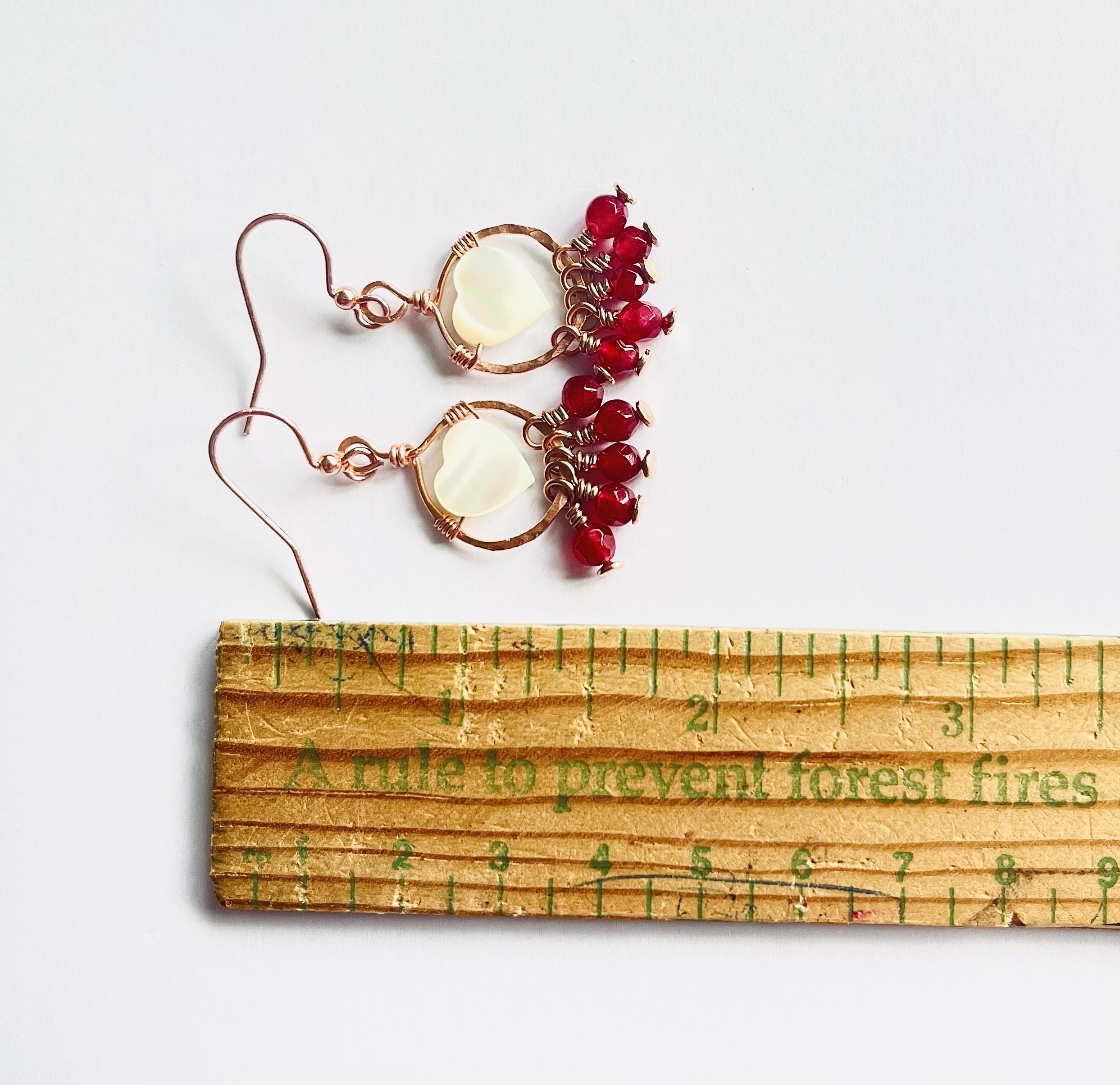 Handcrafted Heart and Garnet Dangle Earrings