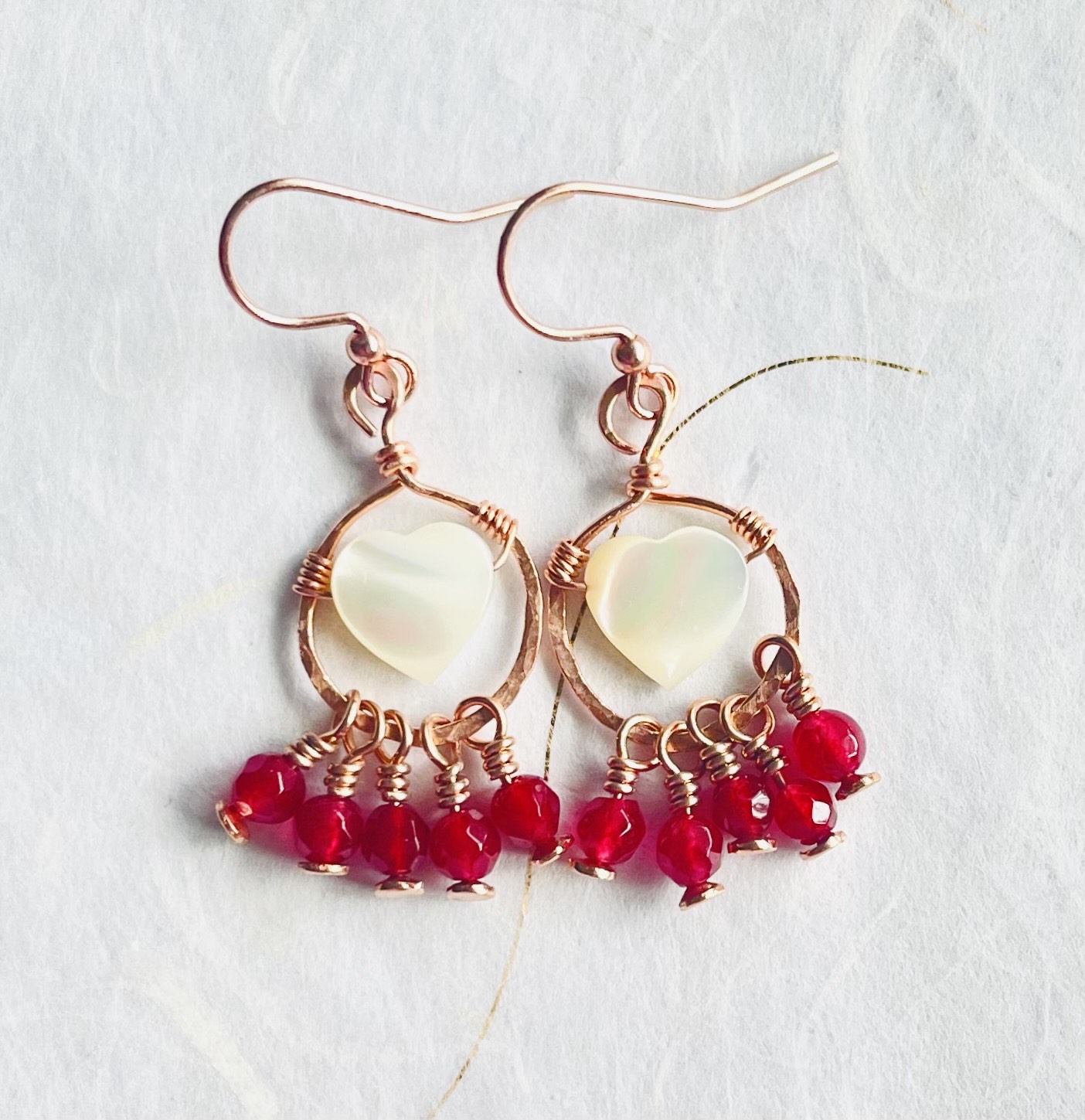 Handcrafted Heart and Garnet Dangle Earrings