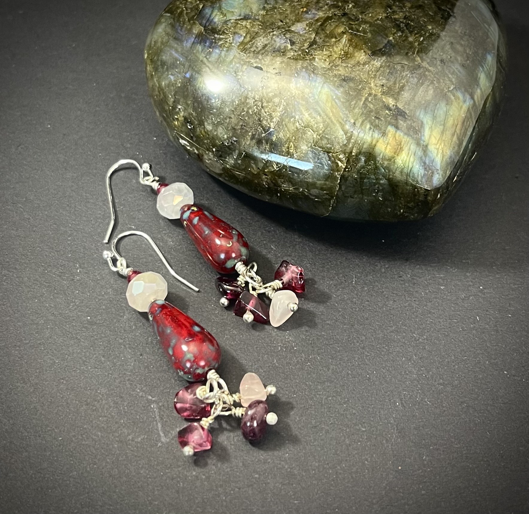 Garnets & Rose Quartz Earrings