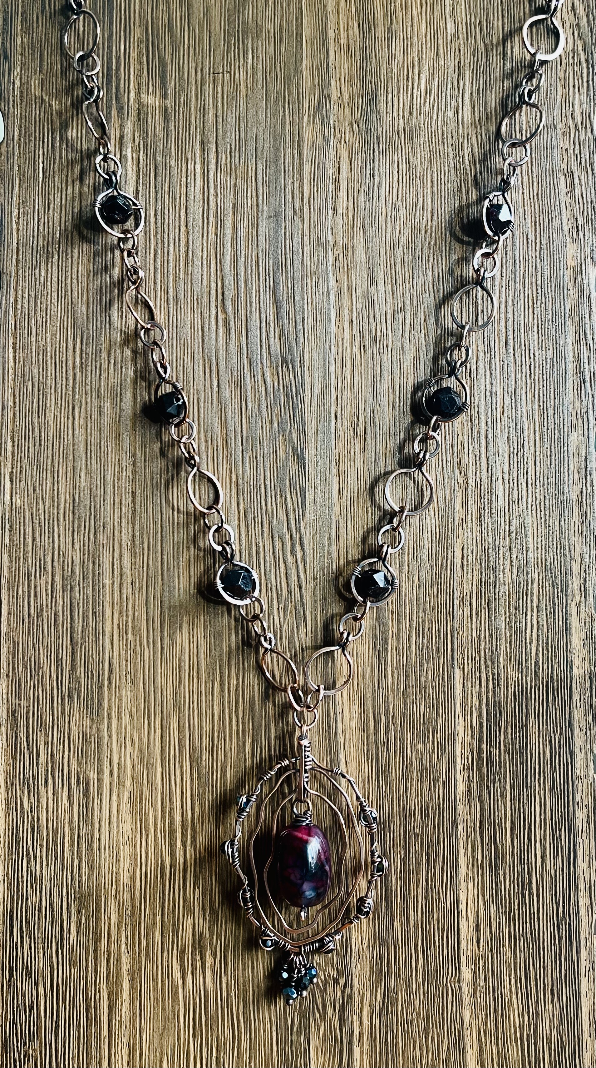 Handcrafted Wire Garnet & Purple/Red Agate Necklace