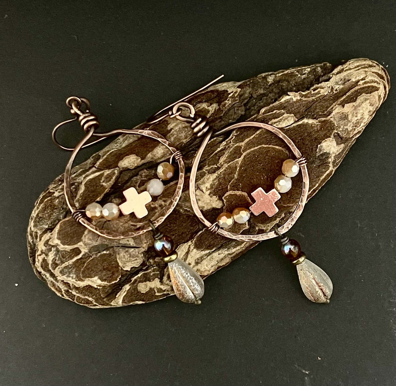 Rose Gold Cross over Hematite necklace 