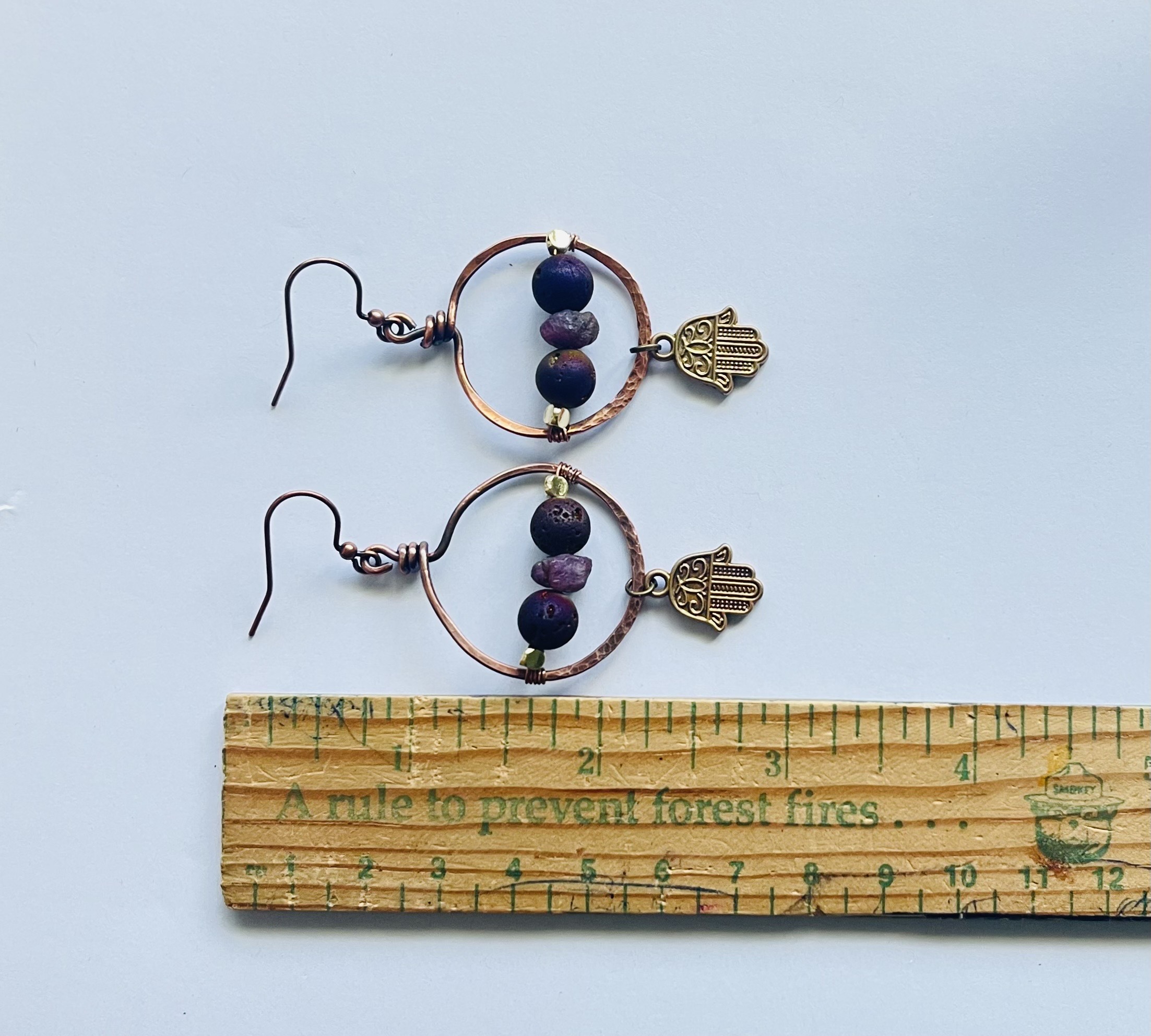 Red wine Druzy beads, Hamsa Charm earrings