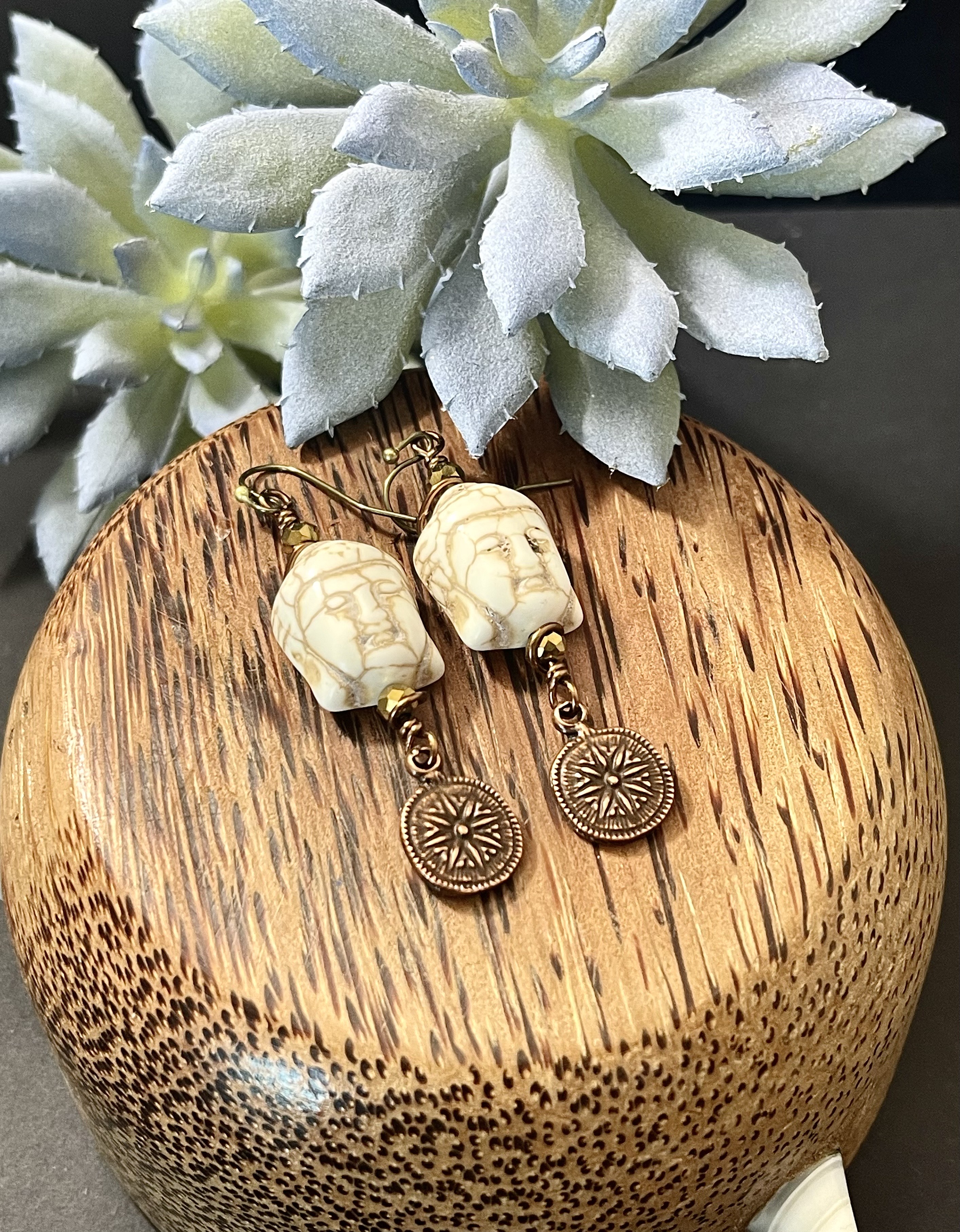 Buddha Earrings with Compass Charm