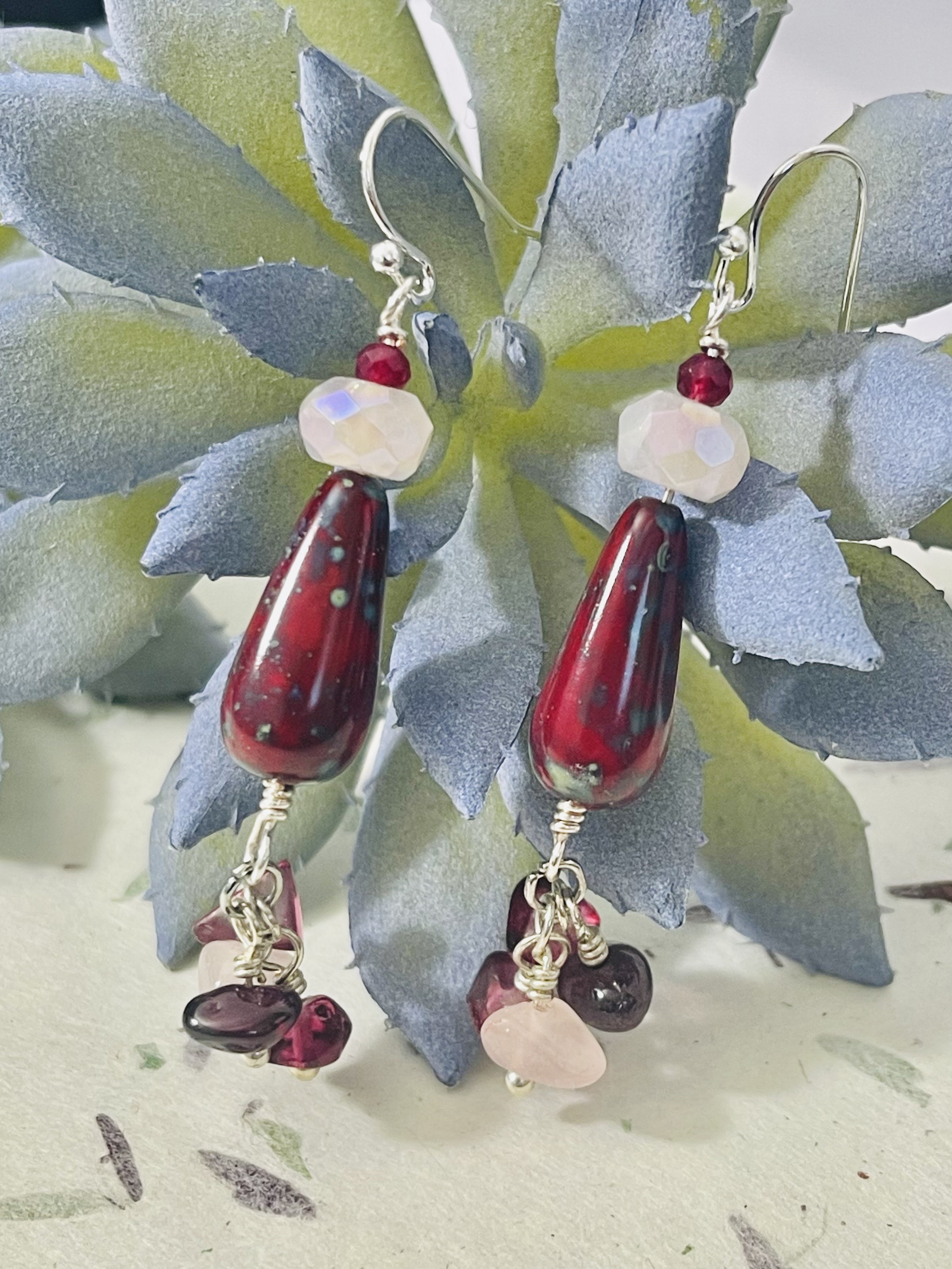 Garnets & Rose Quartz Earrings