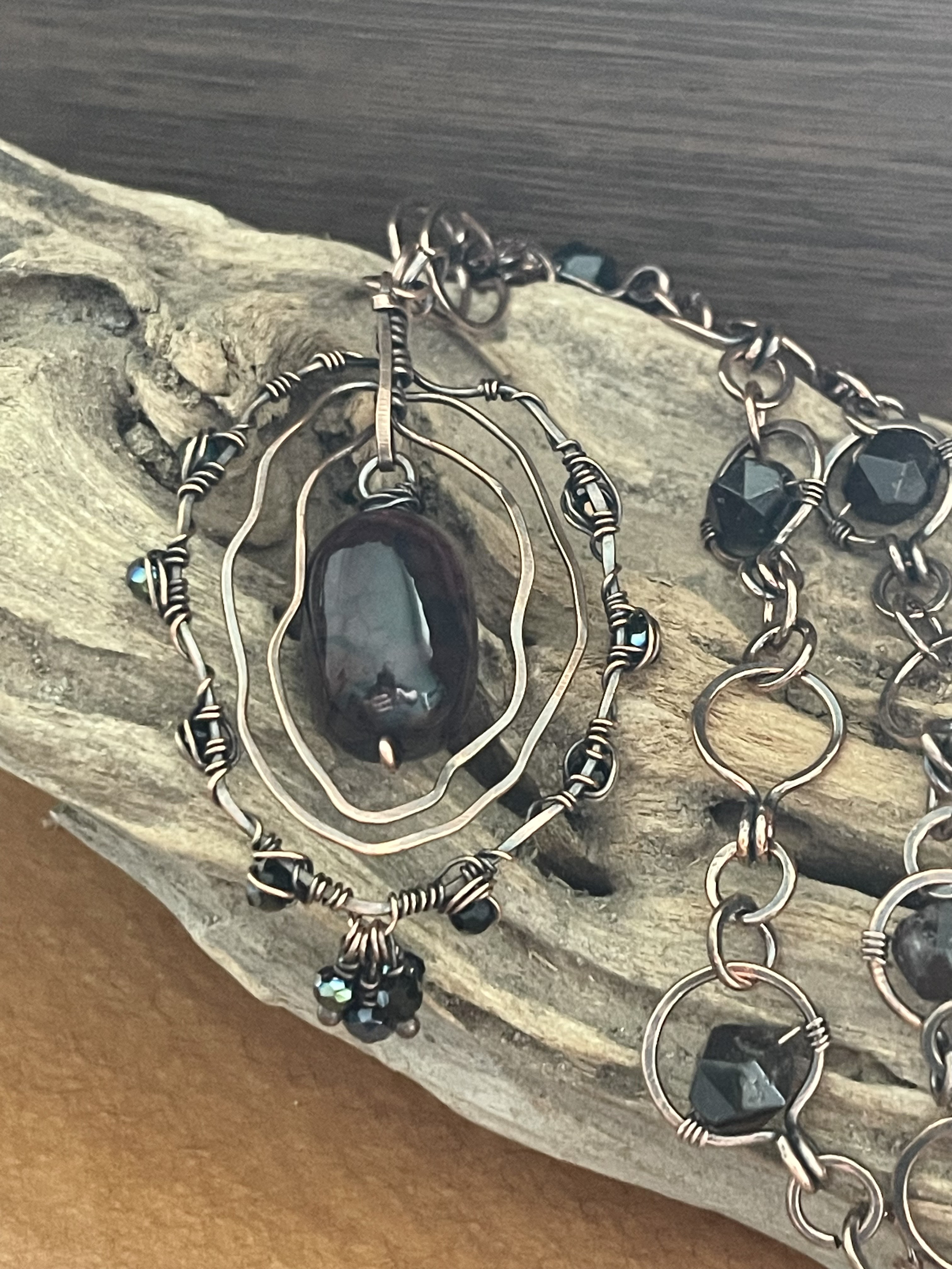 Handcrafted Wire Garnet & Purple/Red Agate Necklace