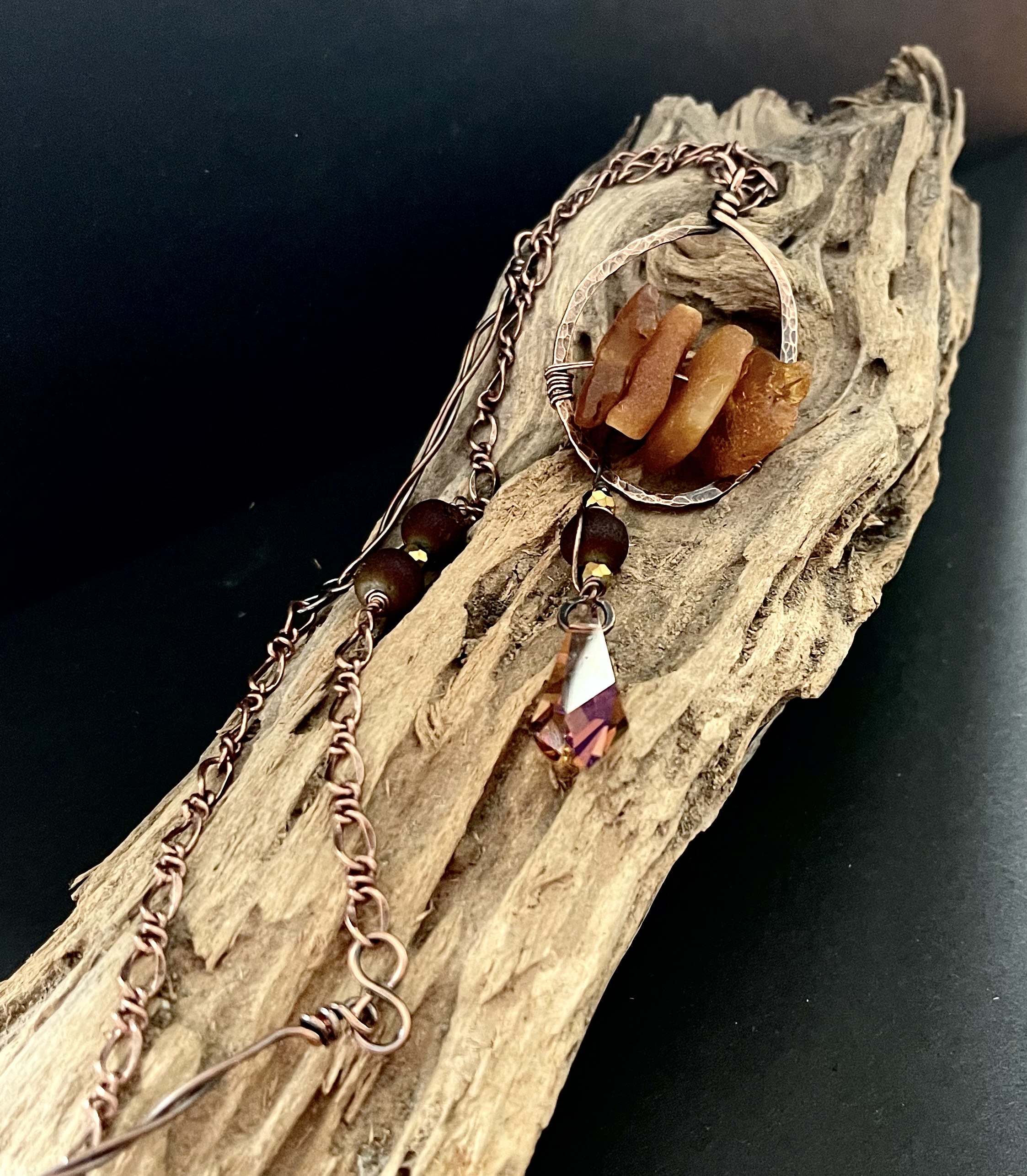 Handcrafted Amber and Copper Pendant Necklace