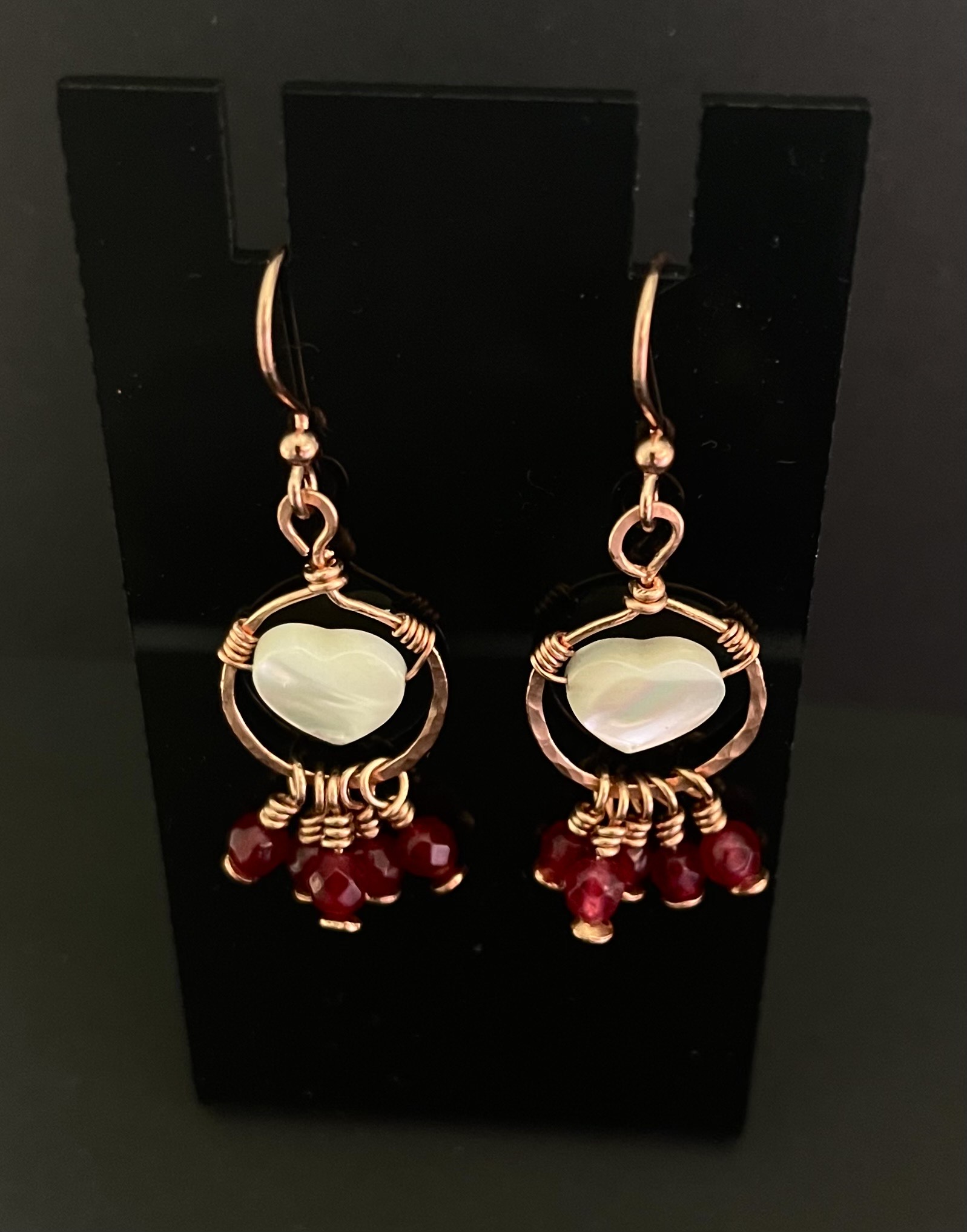 Handcrafted Heart and Garnet Dangle Earrings