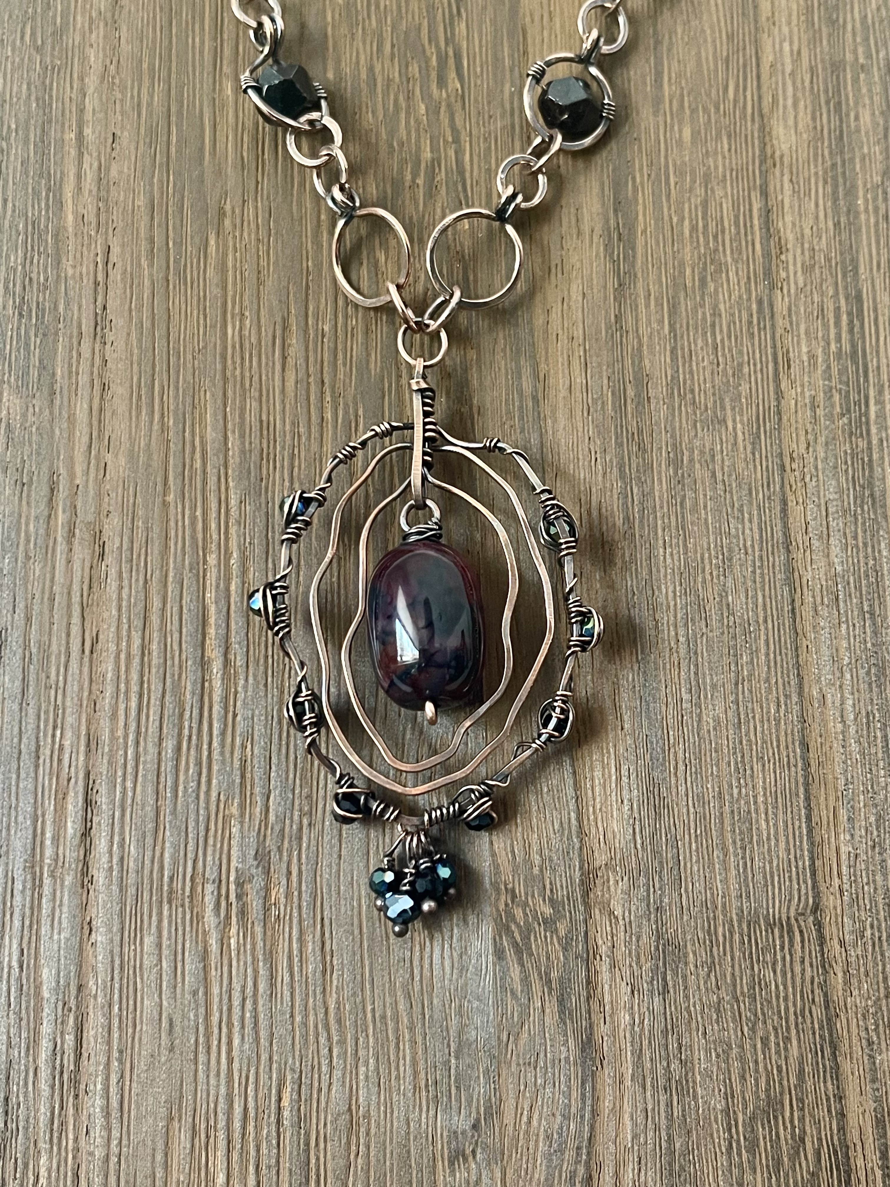 Handcrafted Wire Garnet & Purple/Red Agate Necklace