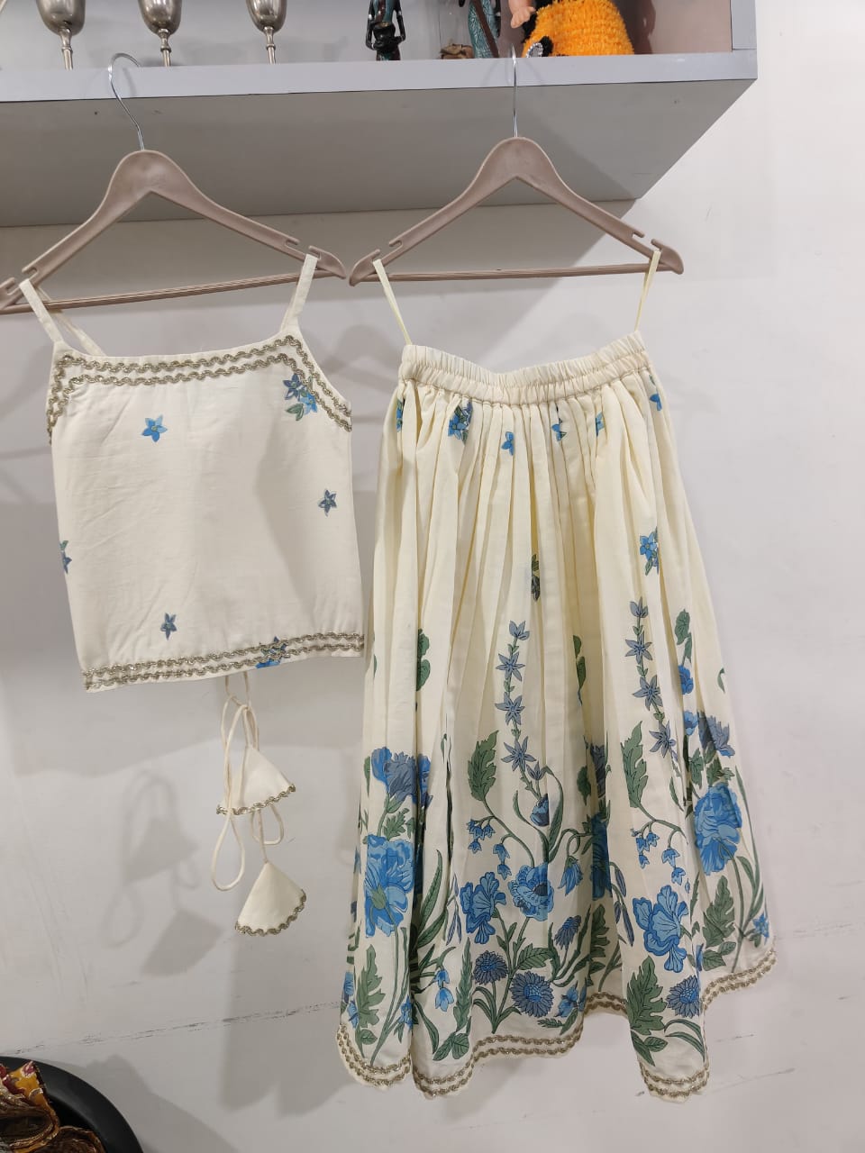 Floral Embroidered Crop Top and Skirt Set
