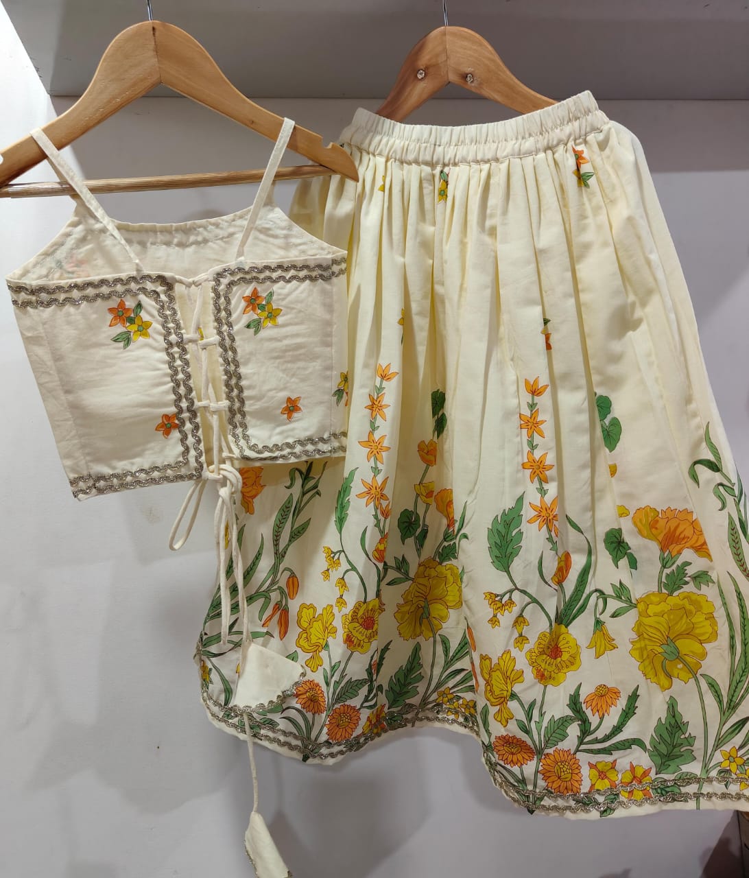 Floral Embroidered Kids Skirt Set