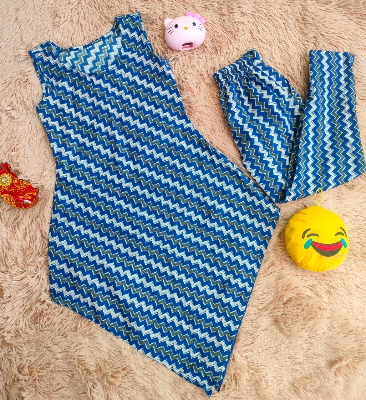 Blue Zigzag Patterned Nightwear Set