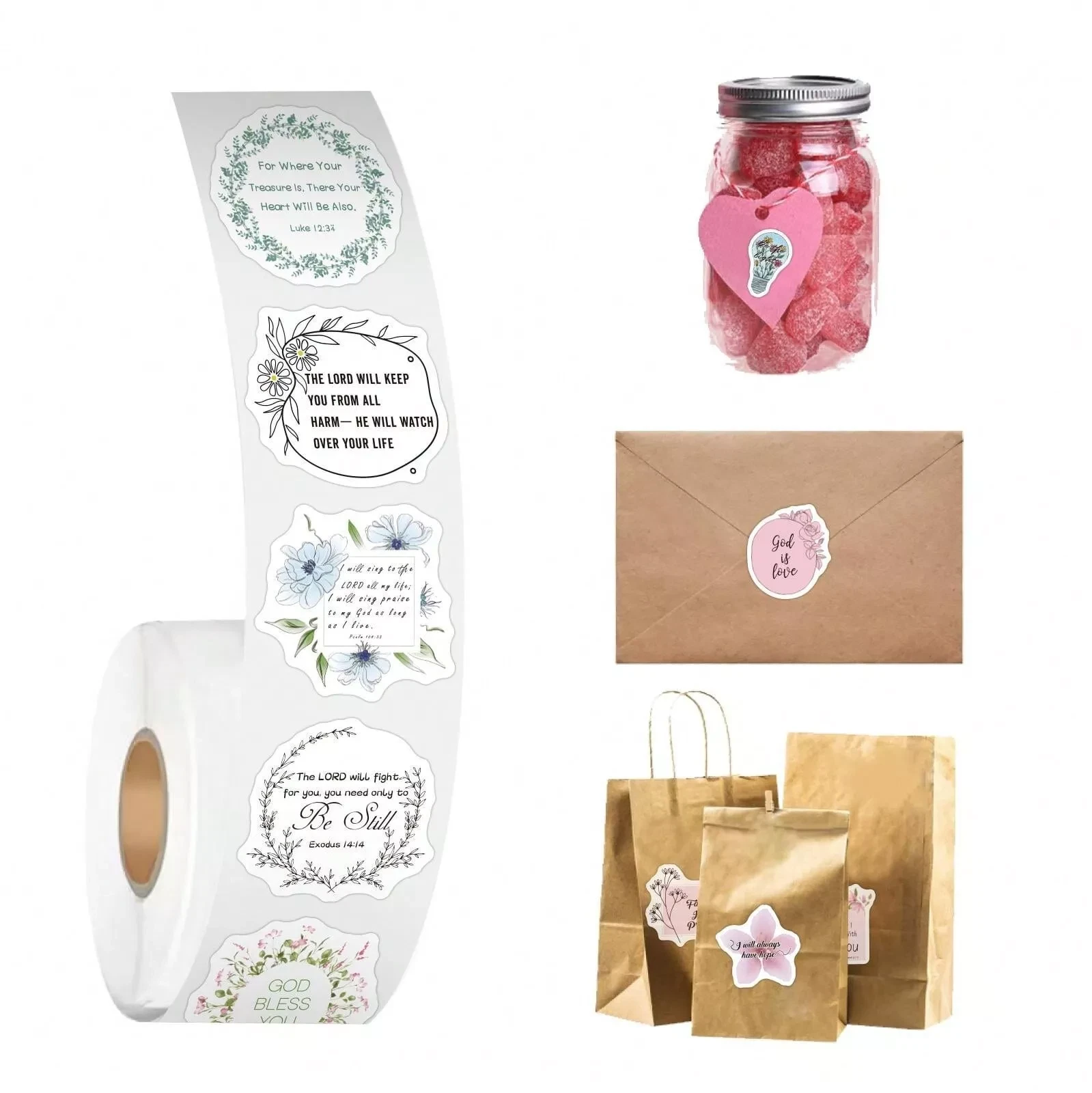 500 Bible Verse Uplifting Inspirational Floral Flower Stickers