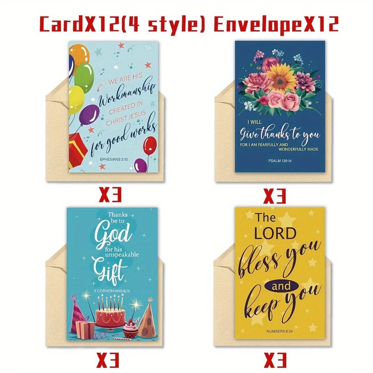 12 Pack Bible Verse Cards With Envelopes