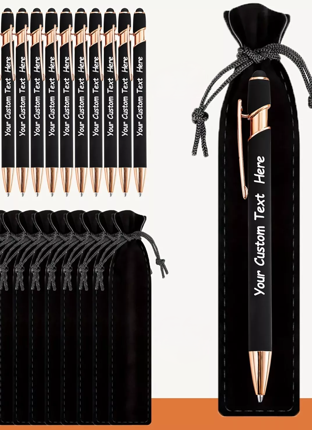 10 Pens + 10 Bags Be Strong and Courageous Retractable Black Ink Ballpoint Pens