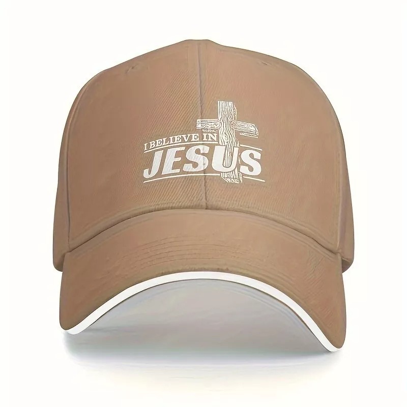 I Believe In Jesus Cross Beige Unisex Polyester Cap