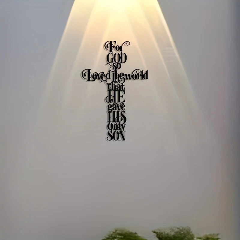 Bible Verse Black Metal Cross Wall Hanging Sign