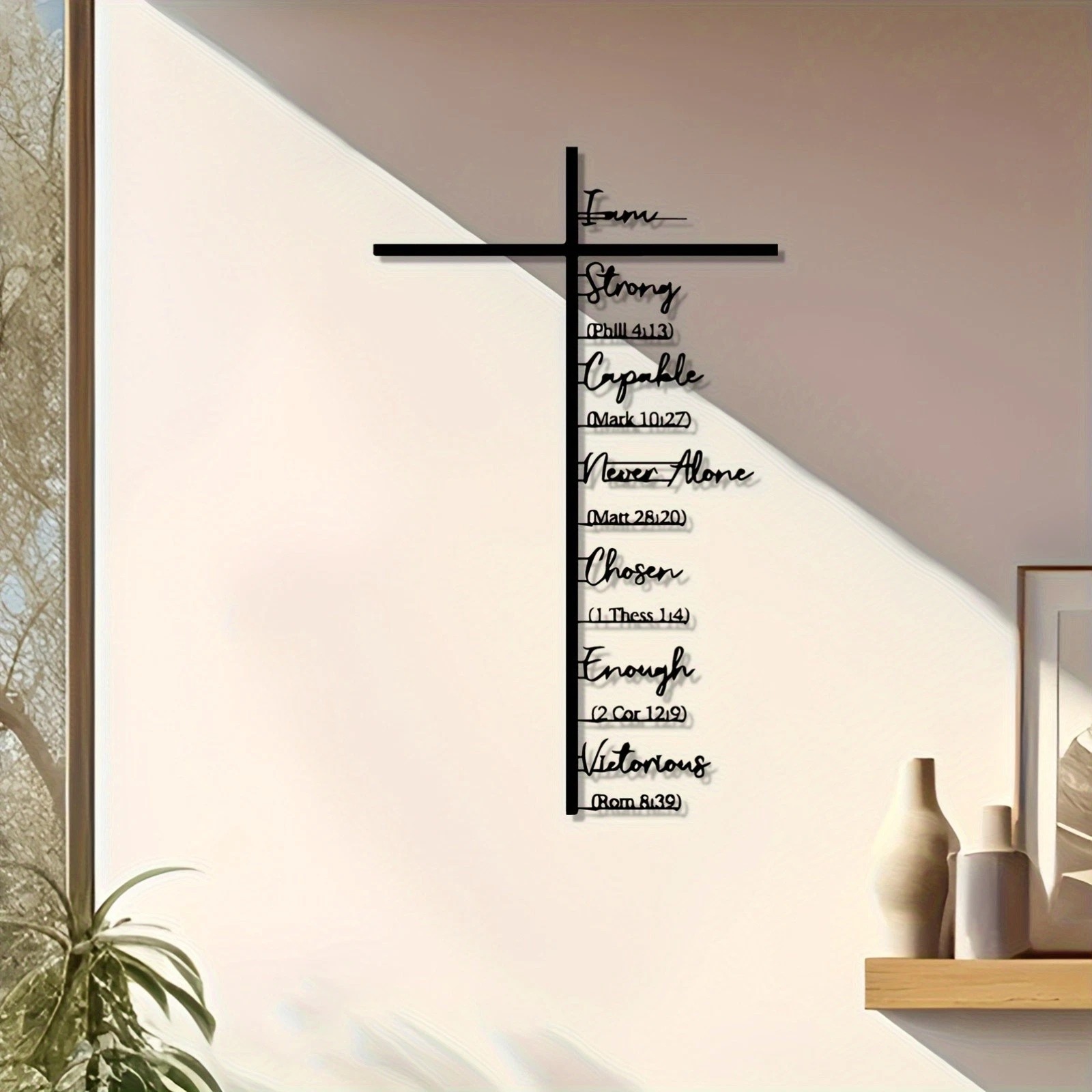 Bible Verse Black Metal Cross Wall Hanging Sign