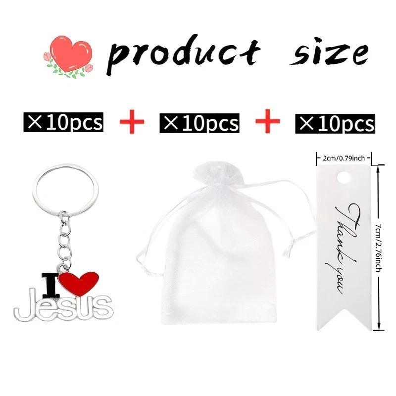 10 I Heart Jesus Keyrings With Bags & Thank You Notes Christian Gift