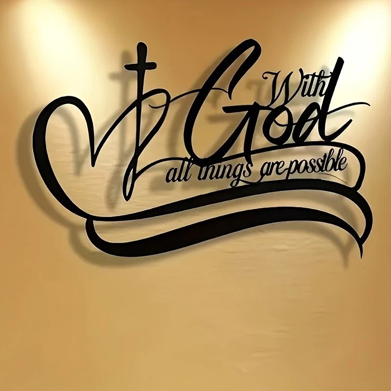 Bible Verse Black Metal Cross Wall Hanging Sign