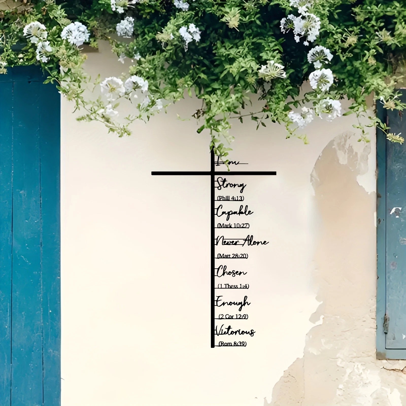 Bible Verse Black Metal Cross Wall Hanging Sign