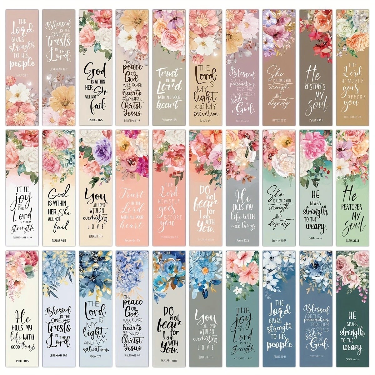 30 Colourful Floral Flower Bible Verse Scriptures Paper Bookmarks