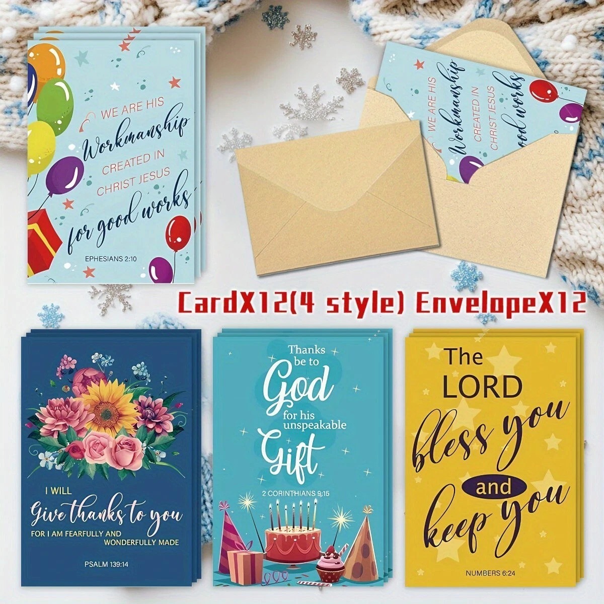 12 Pack Bible Verse Cards With Envelopes