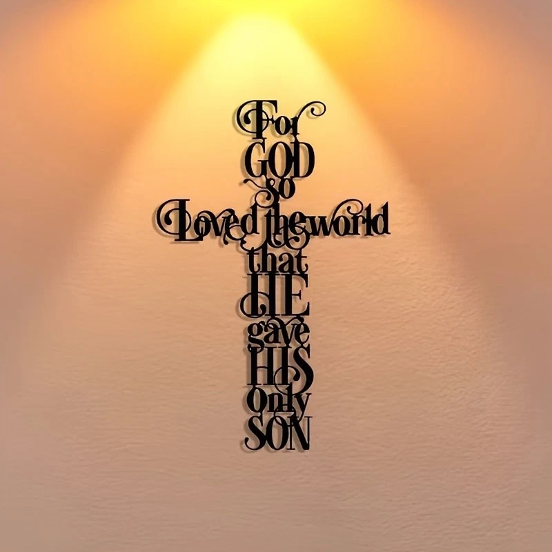 Bible Verse Black Metal Cross Wall Hanging Sign