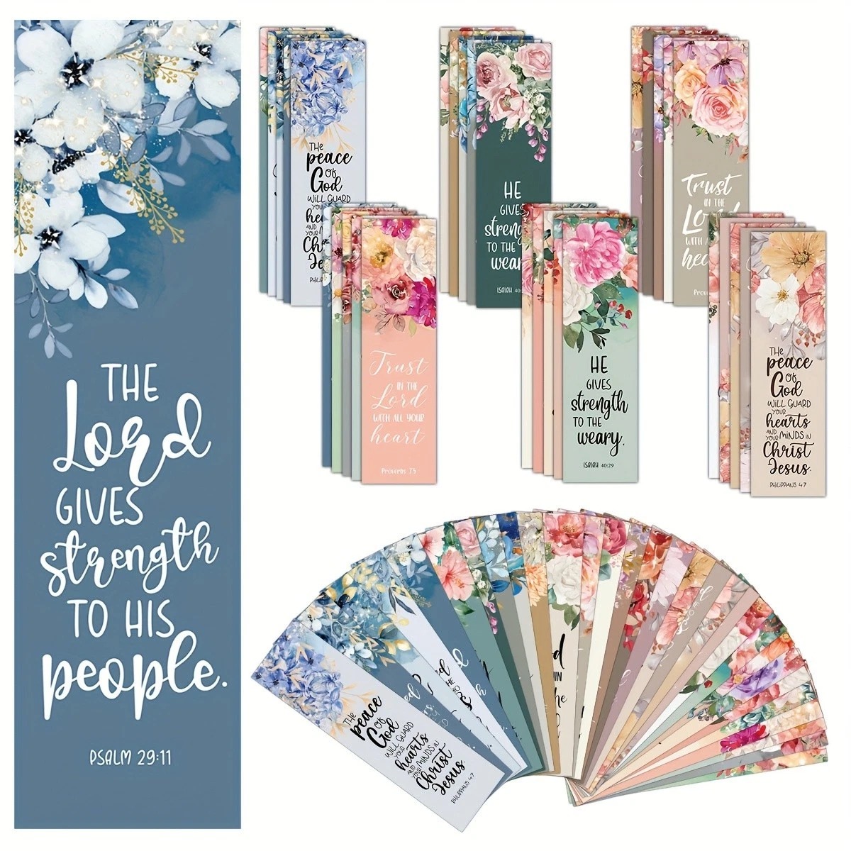 30 Colourful Floral Flower Bible Verse Scriptures Paper Bookmarks