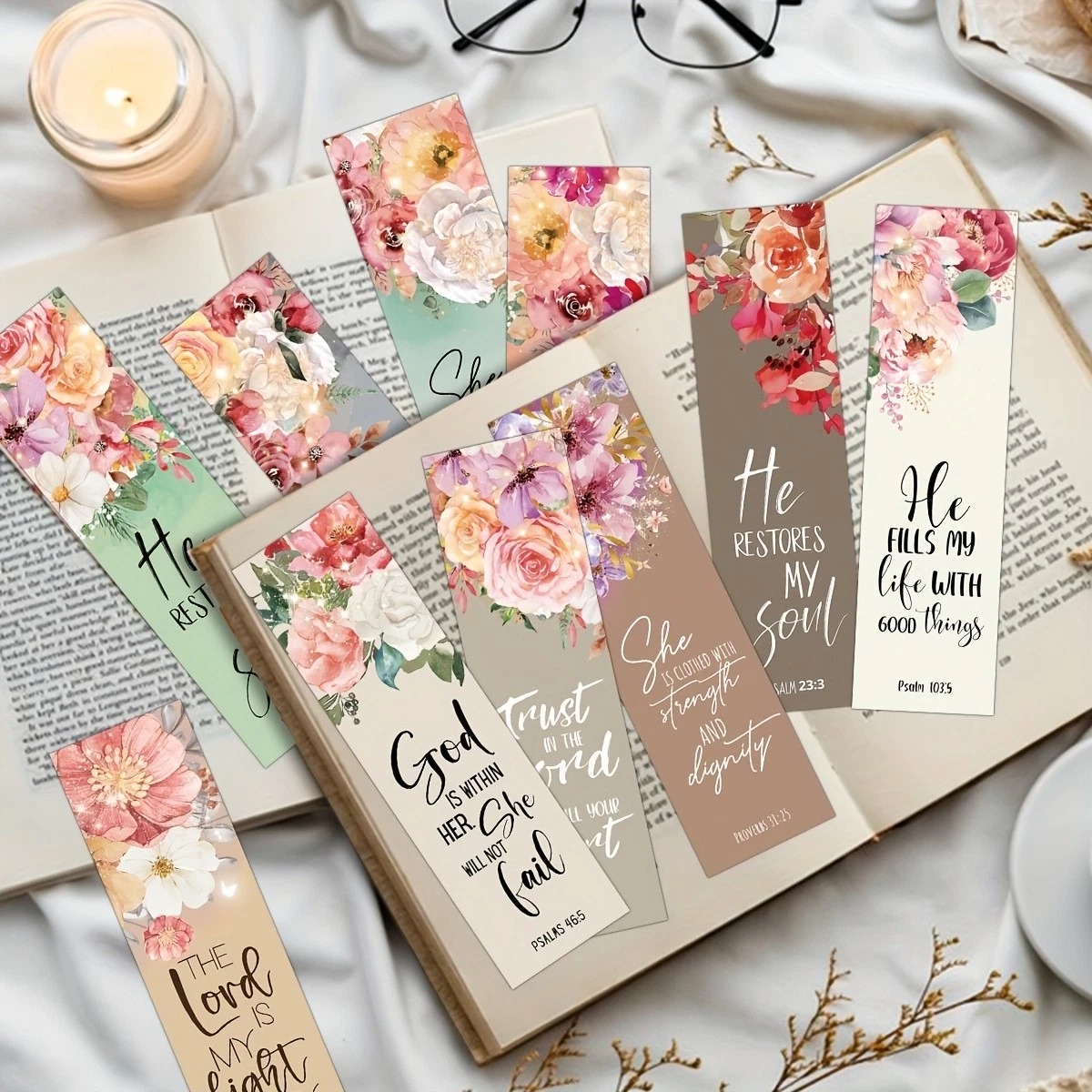 30 Colourful Floral Flower Bible Verse Scriptures Paper Bookmarks