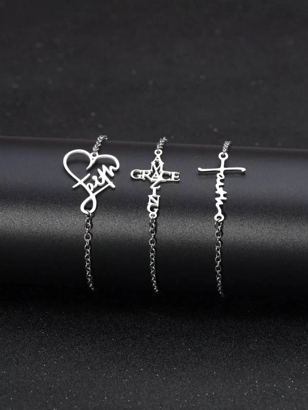 3pcs Stainless Steel Amazing Grace Faith Cross Bracelets