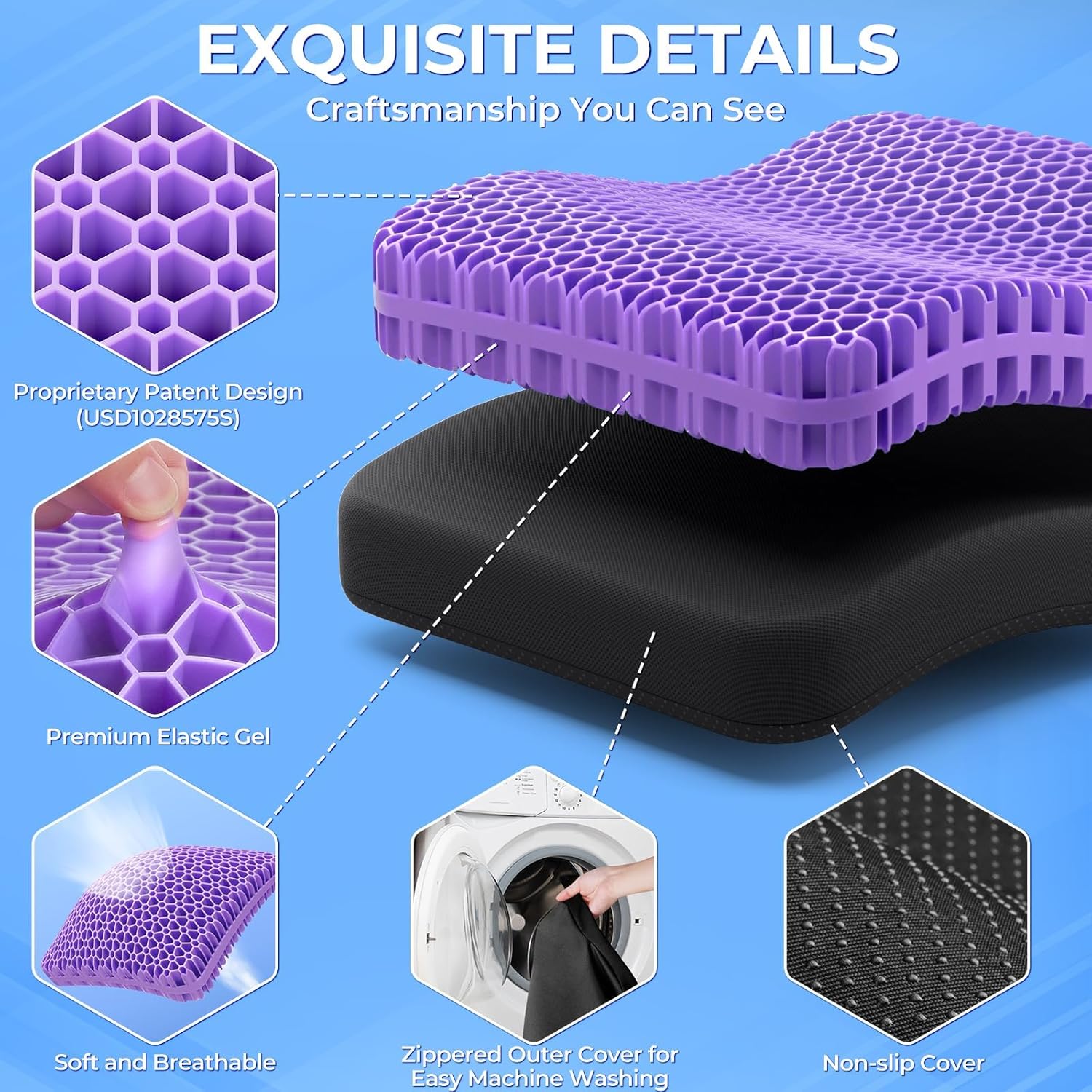 TushGuard Gel Seat Cushion for Long Sitting, 