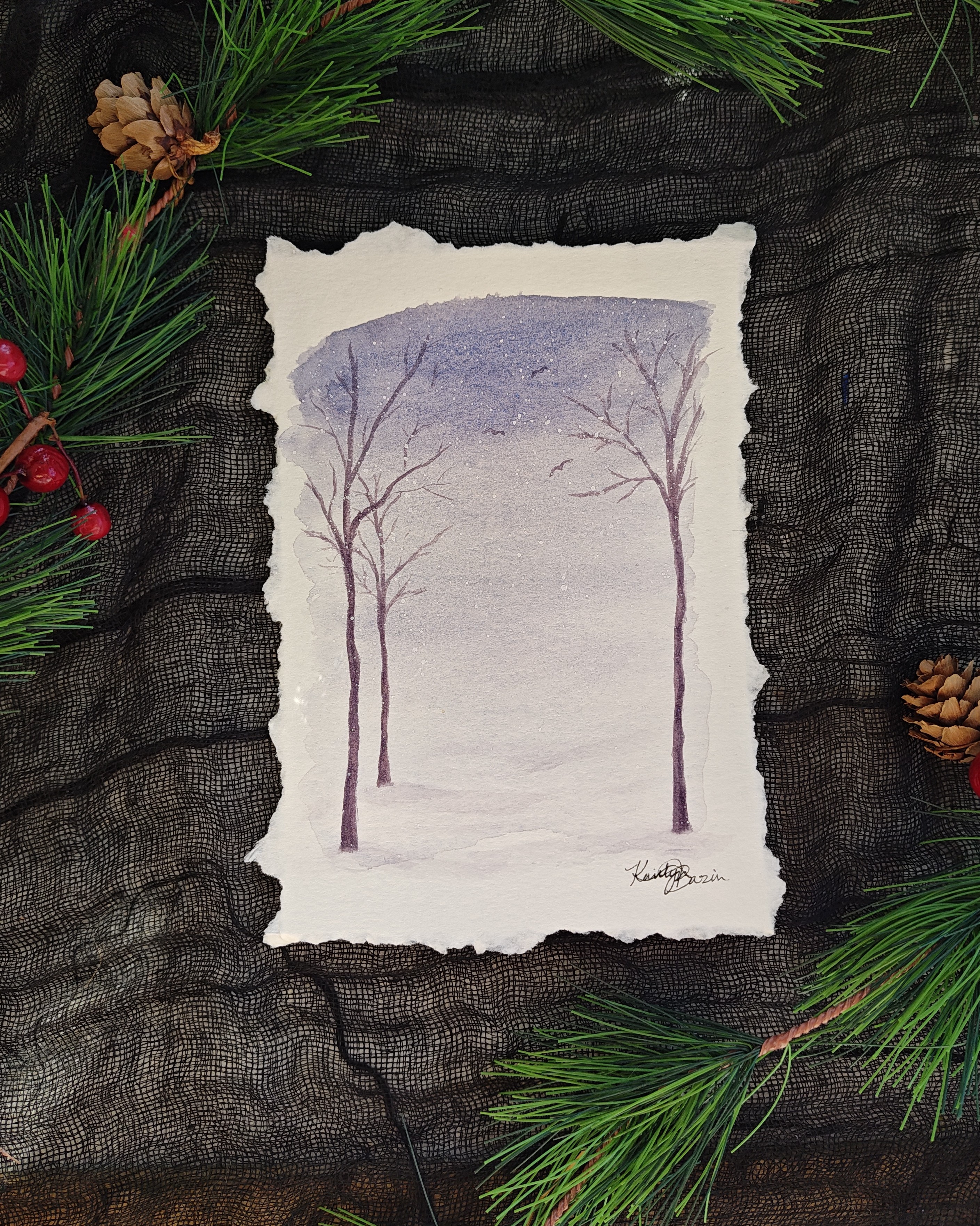 Winter Trees Watercolor Painting