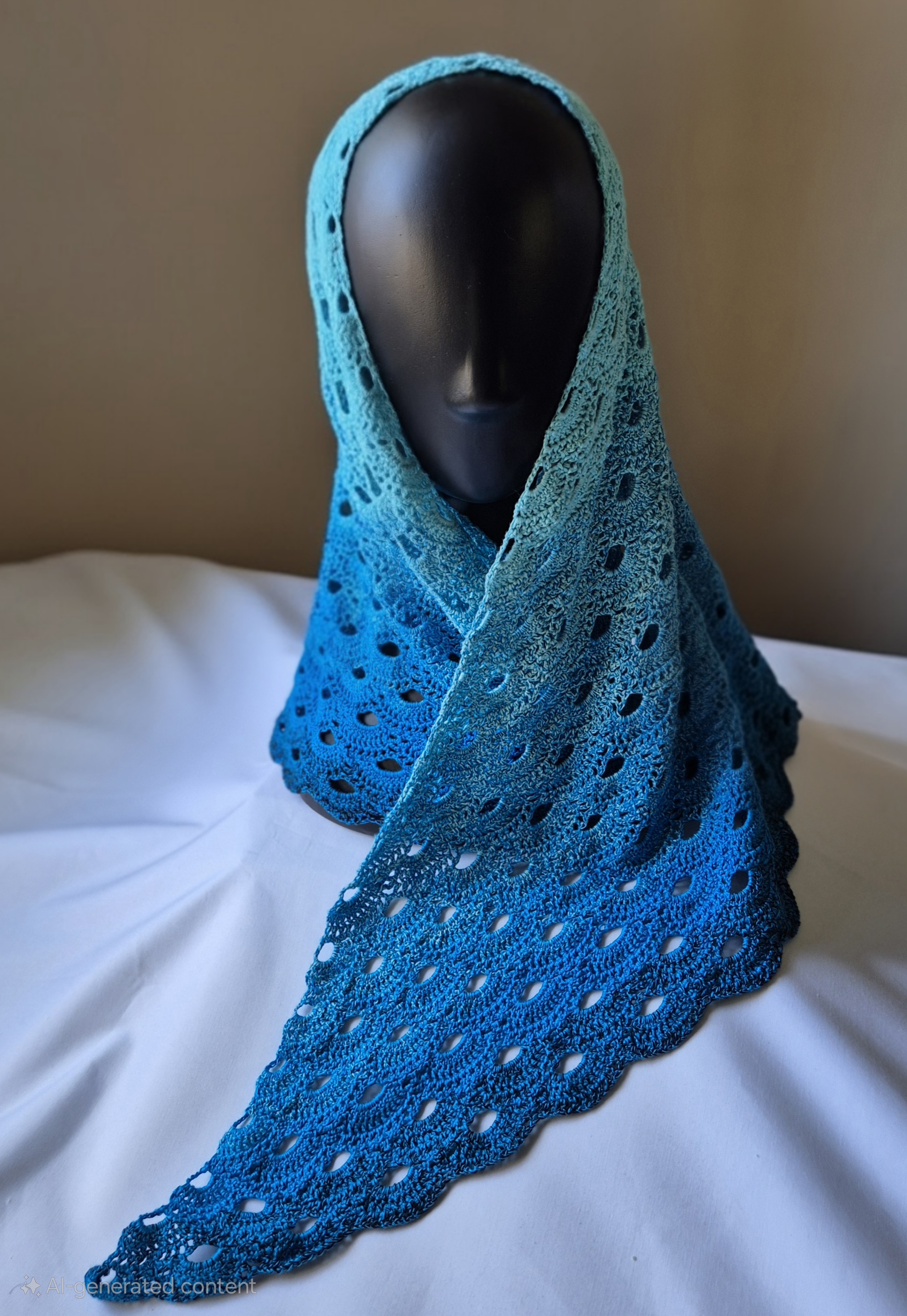 Handmade Gradient Blue Lace Shawl