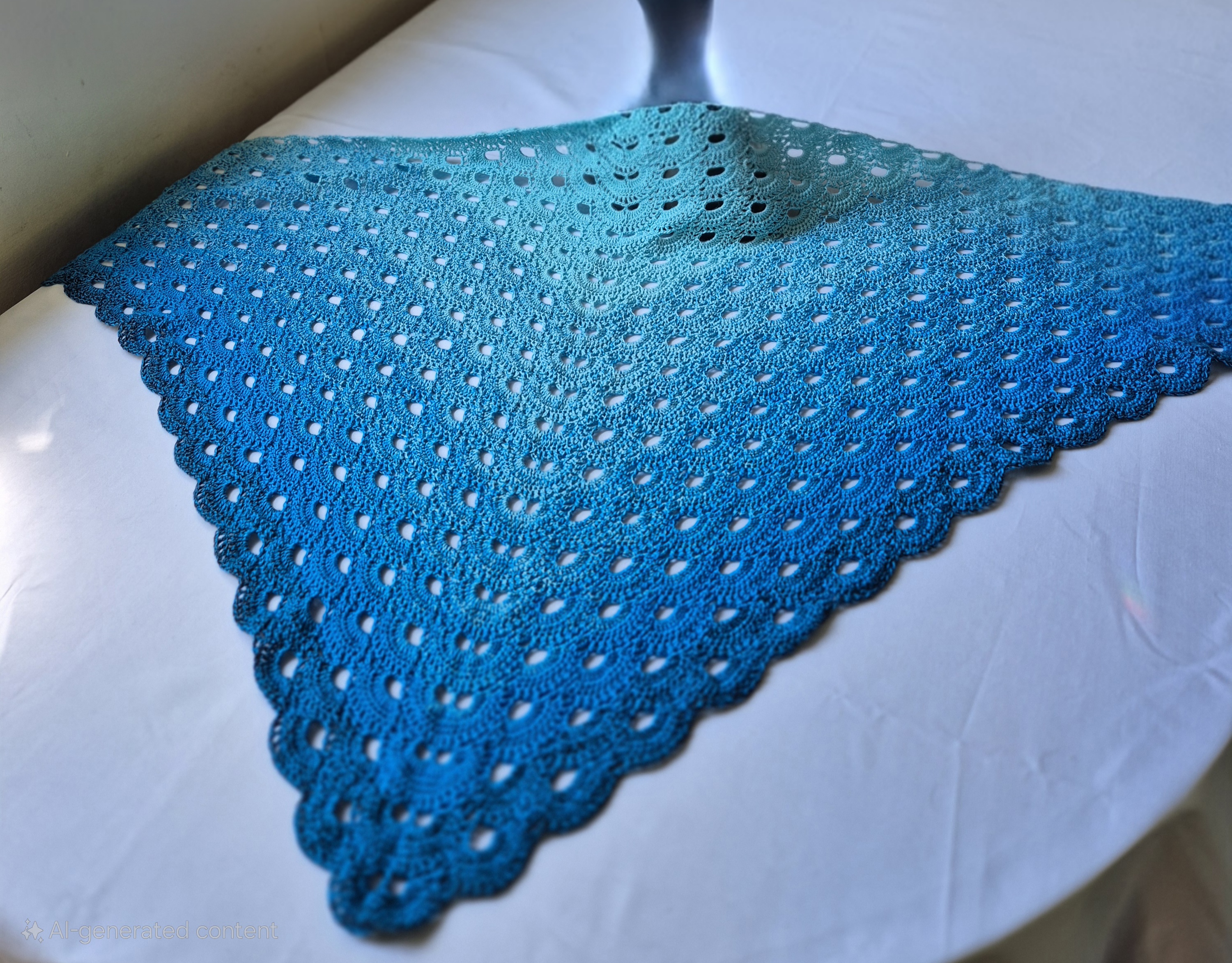 Handmade Gradient Blue Lace Shawl