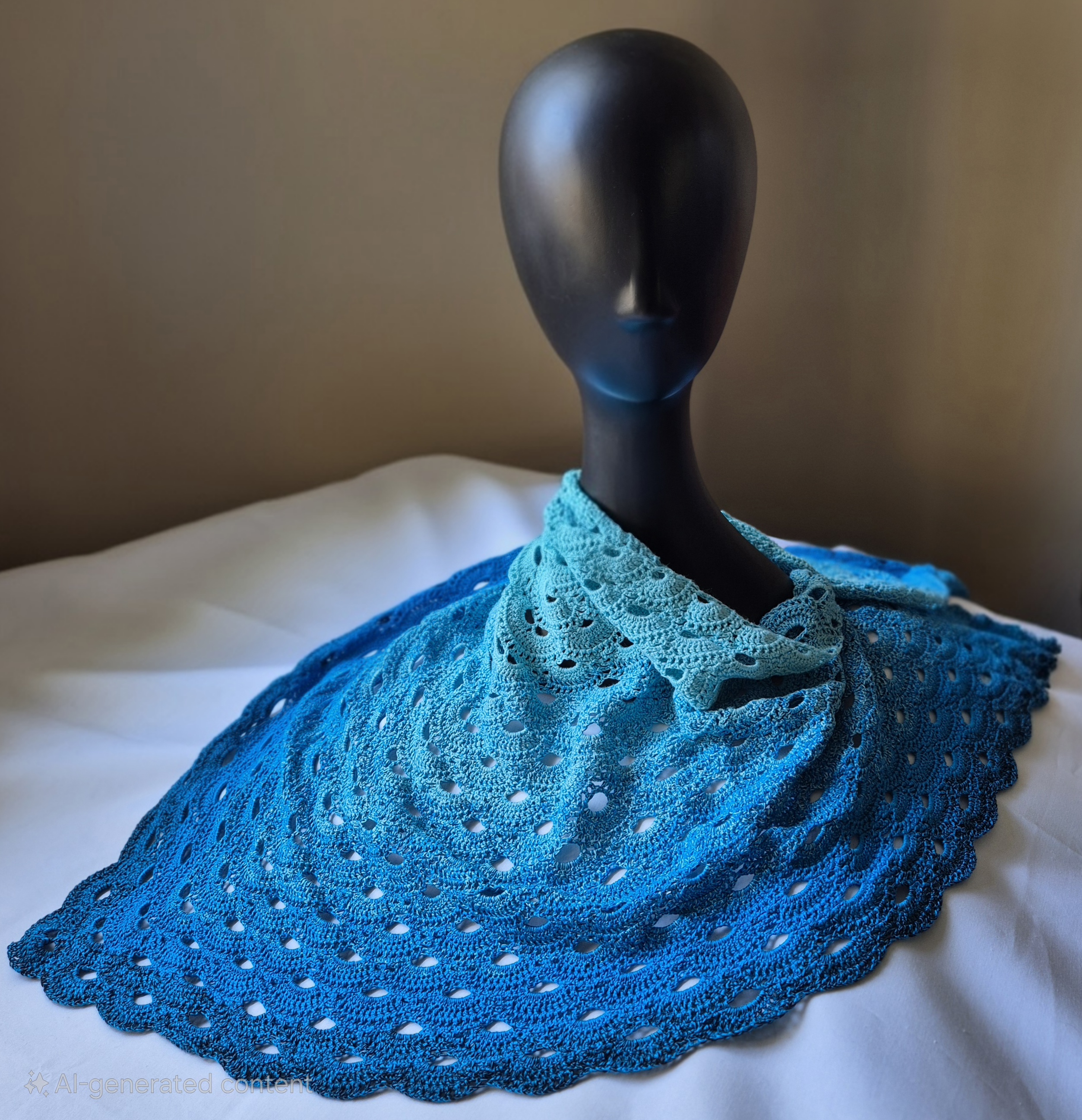 Handmade Gradient Blue Lace Shawl