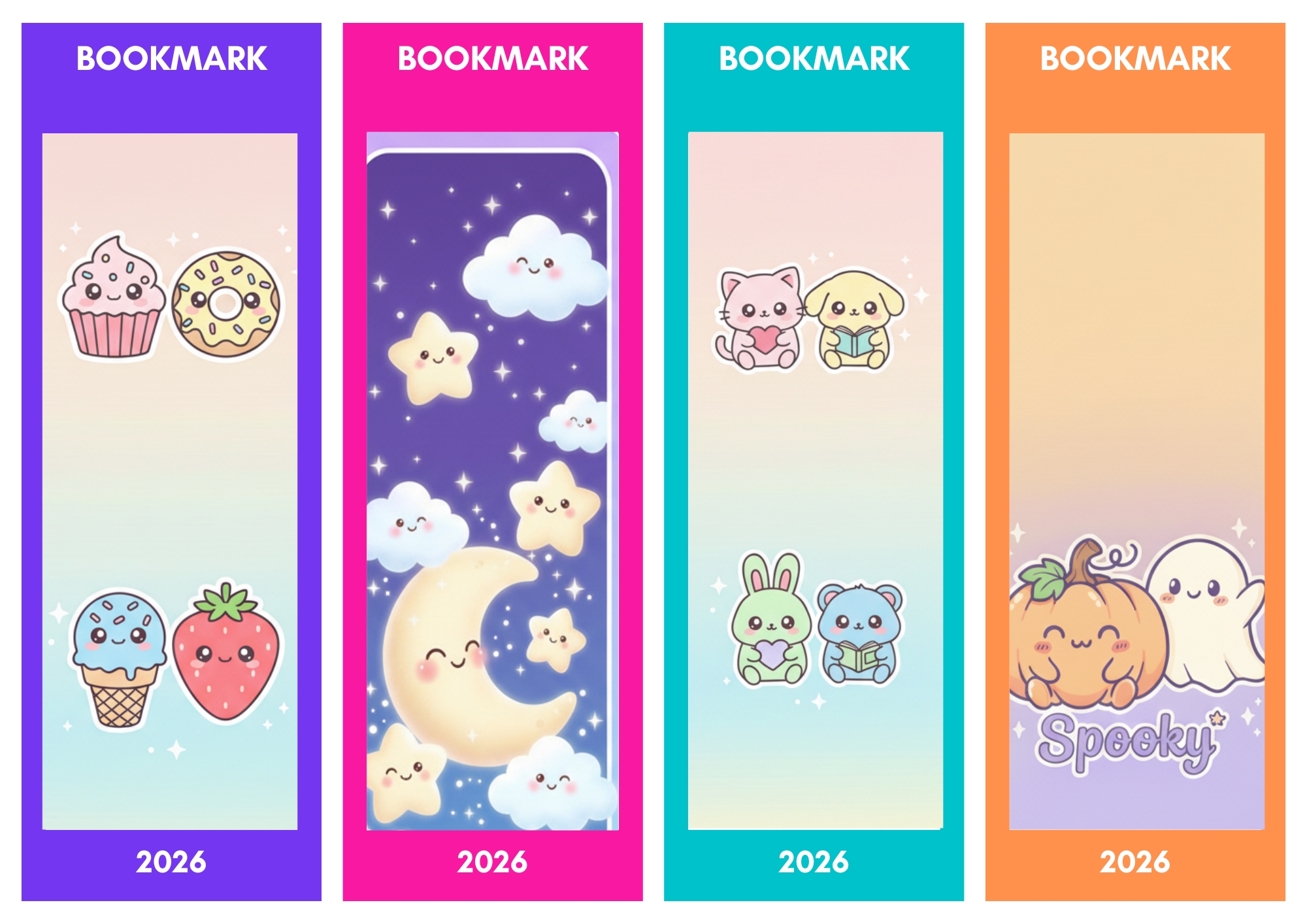 Cute Cartoon Printable Bookmarks 2026