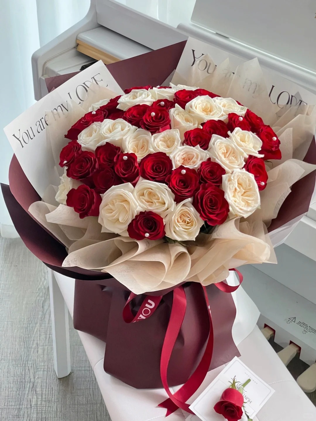 51 pcs Red & White Roses