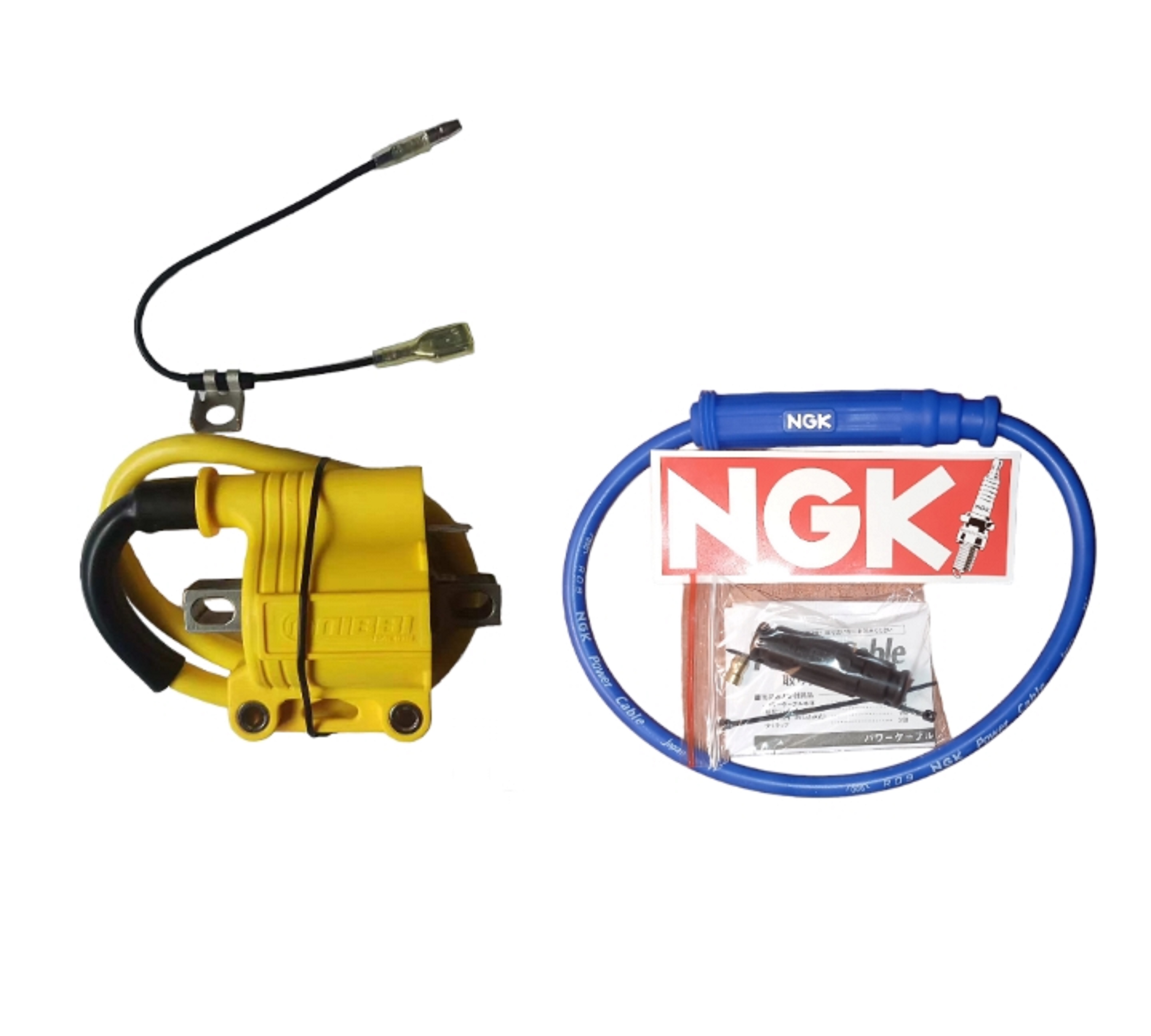Bobina de encendido tipo Racing NIBBI y cable NGK varios colores