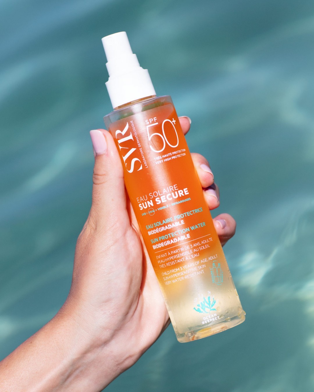SVR Sun Secure Eau Solaire SPF50 – Protección solar invisible, sensación refrescante