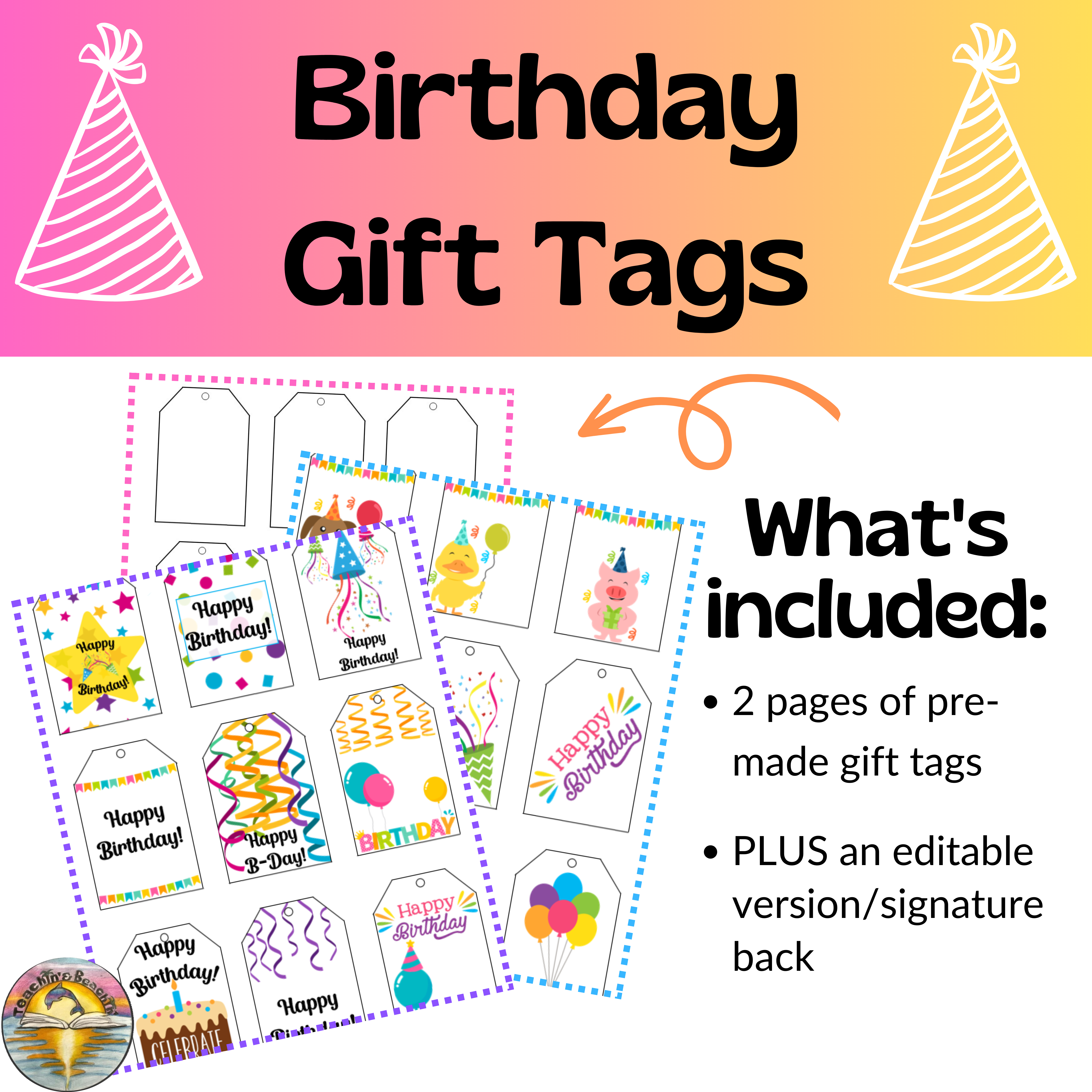 Happy Birthday Gift Tags (printable & editable)