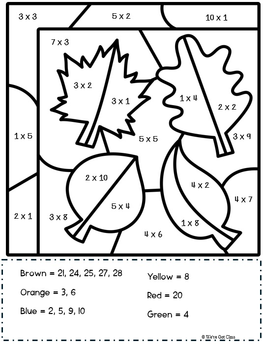 Fall Multiplication Bundle Color by Number