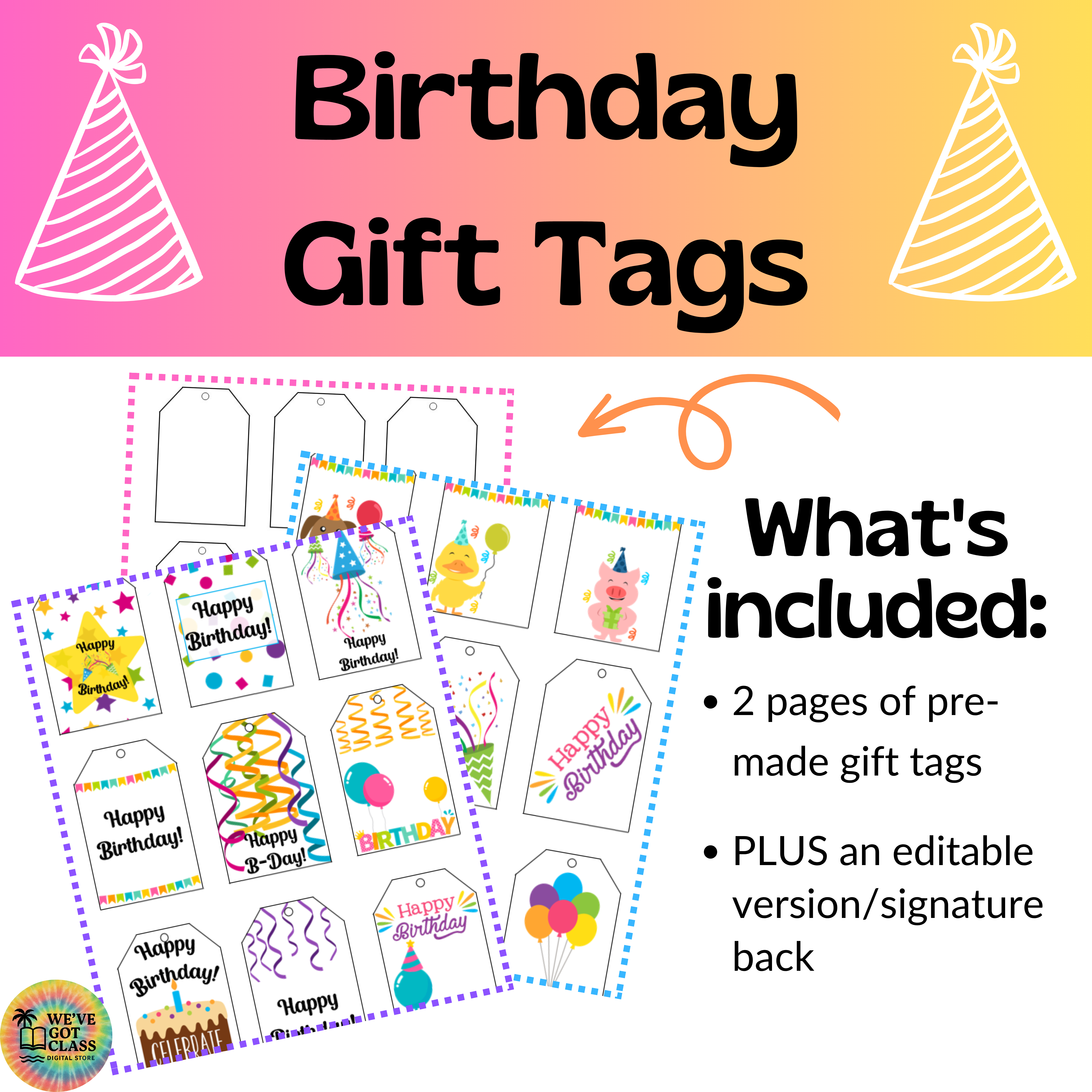Happy Birthday Gift Tags (printable & editable)