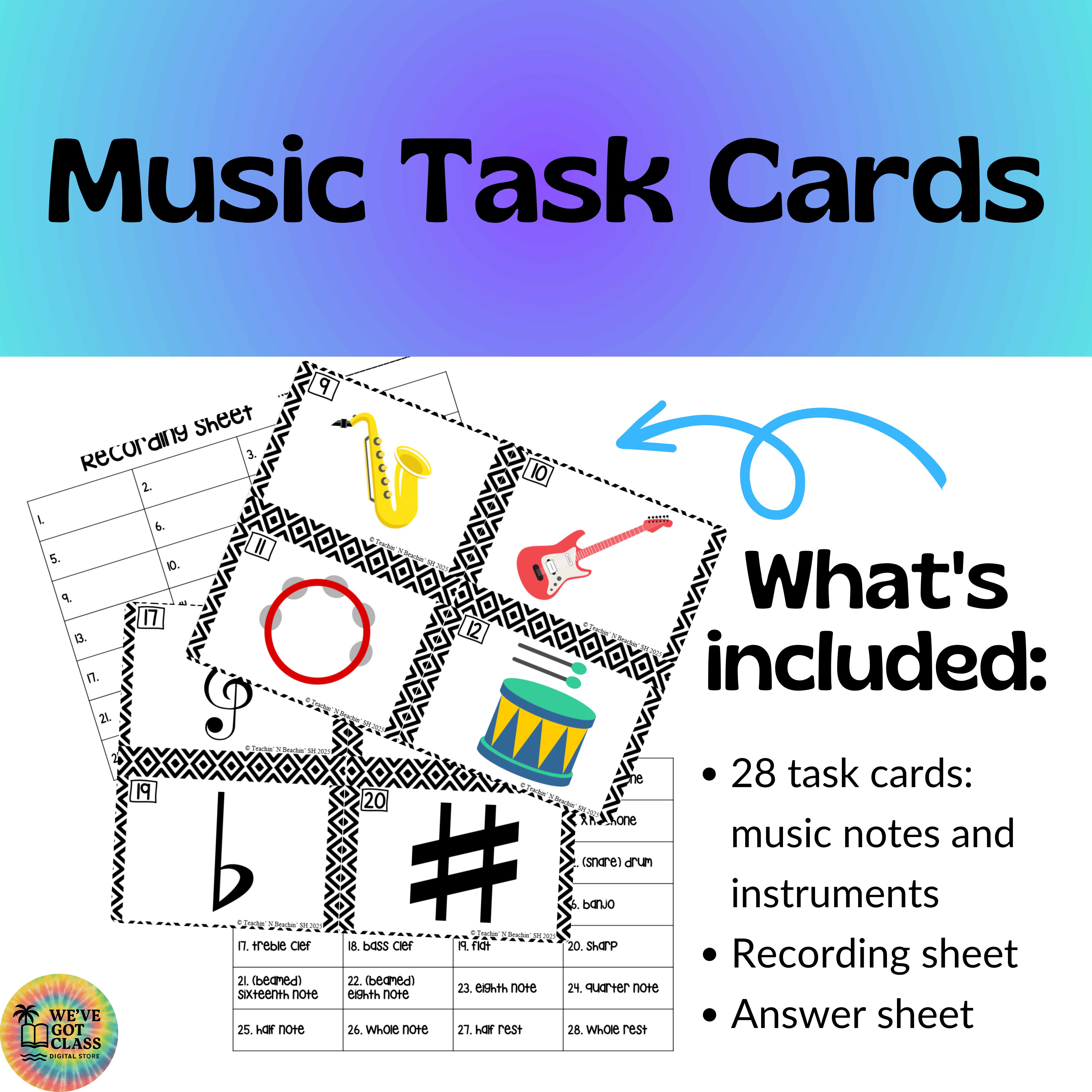 Music Note and Instrument Task Cards
