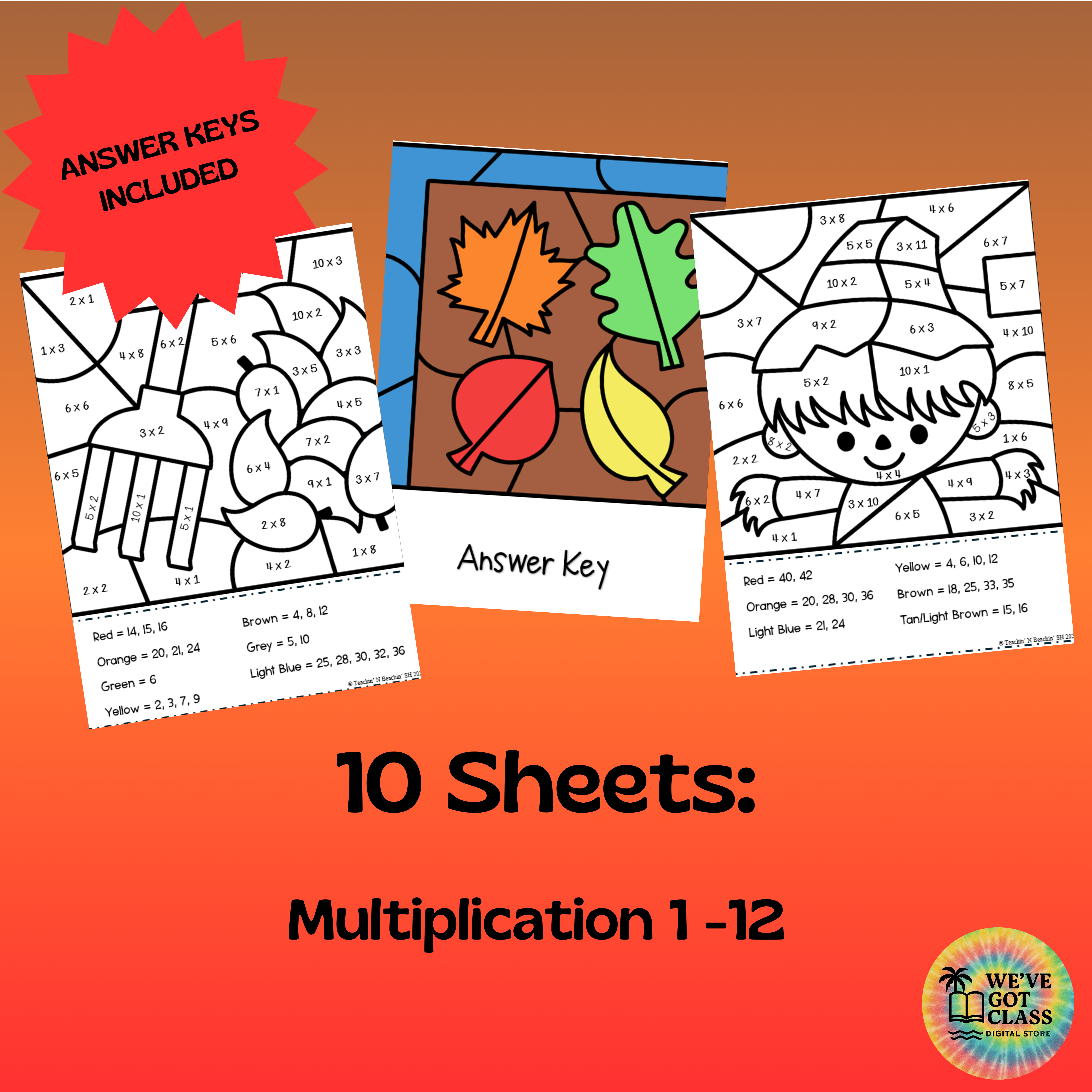 Fall Multiplication Bundle Color by Number