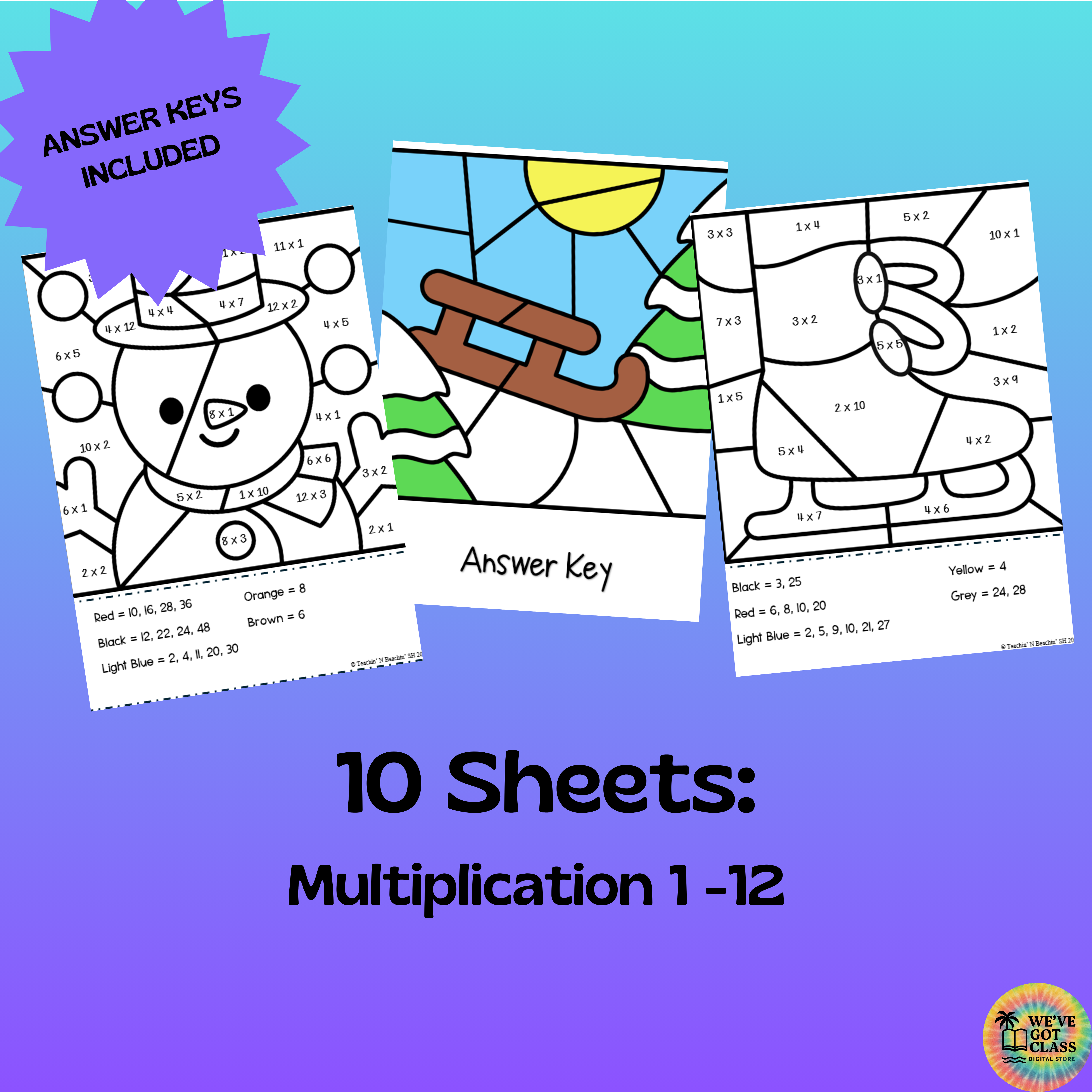 Winter Bundle Color by Number Multiplication