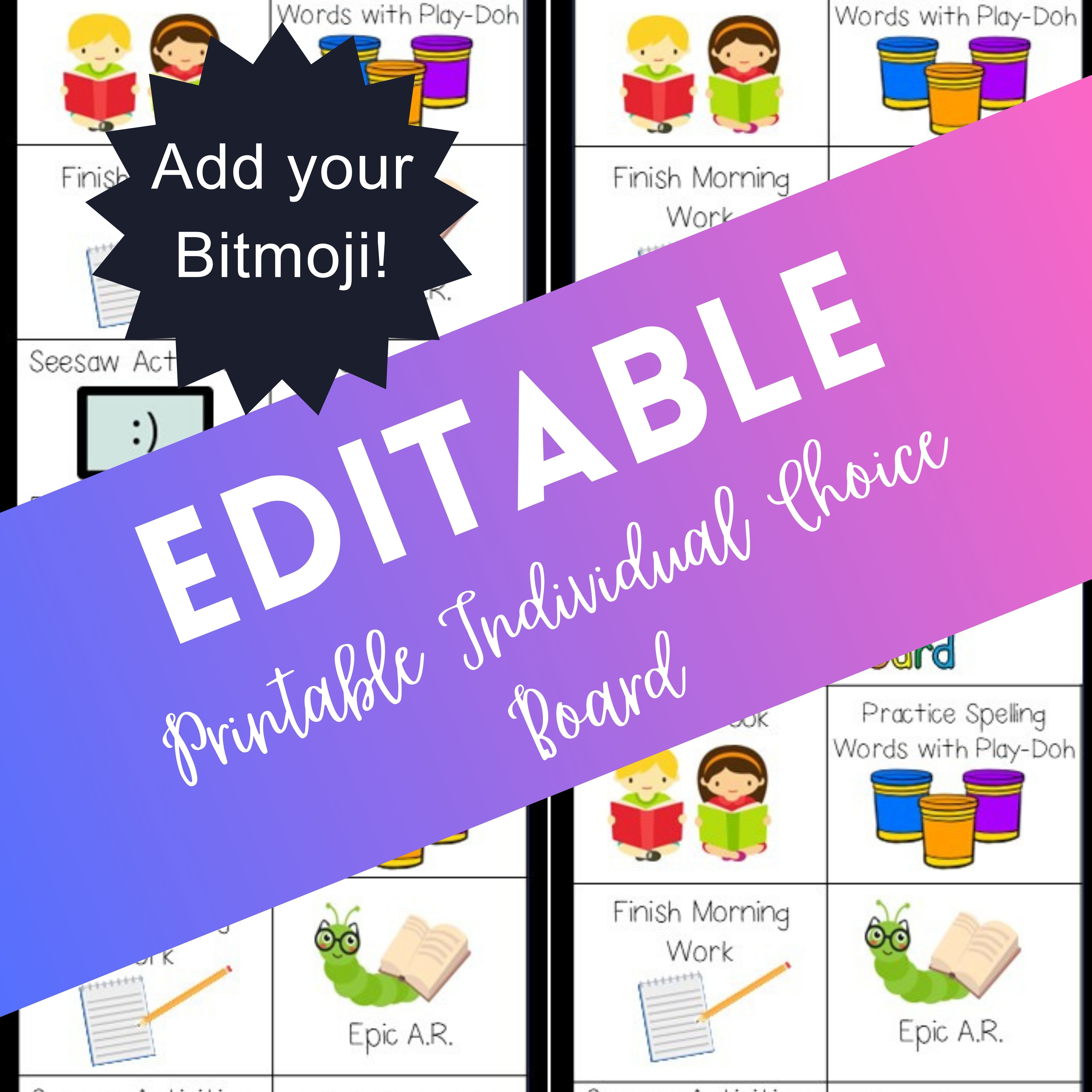 Editable Printable (Digital) Individual Early Finisher Choice Boards Any Grade