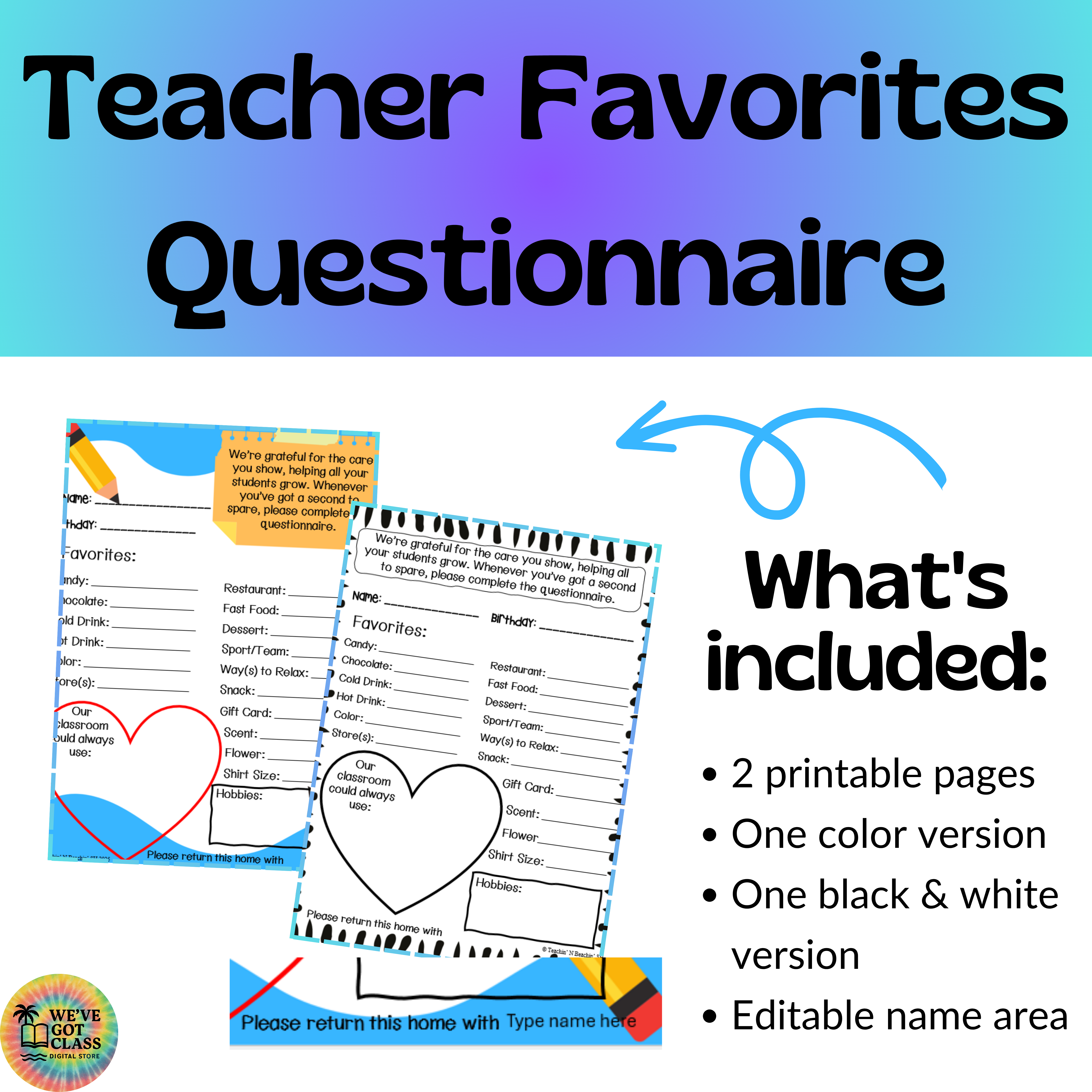 Teacher Favorites Questionnaire