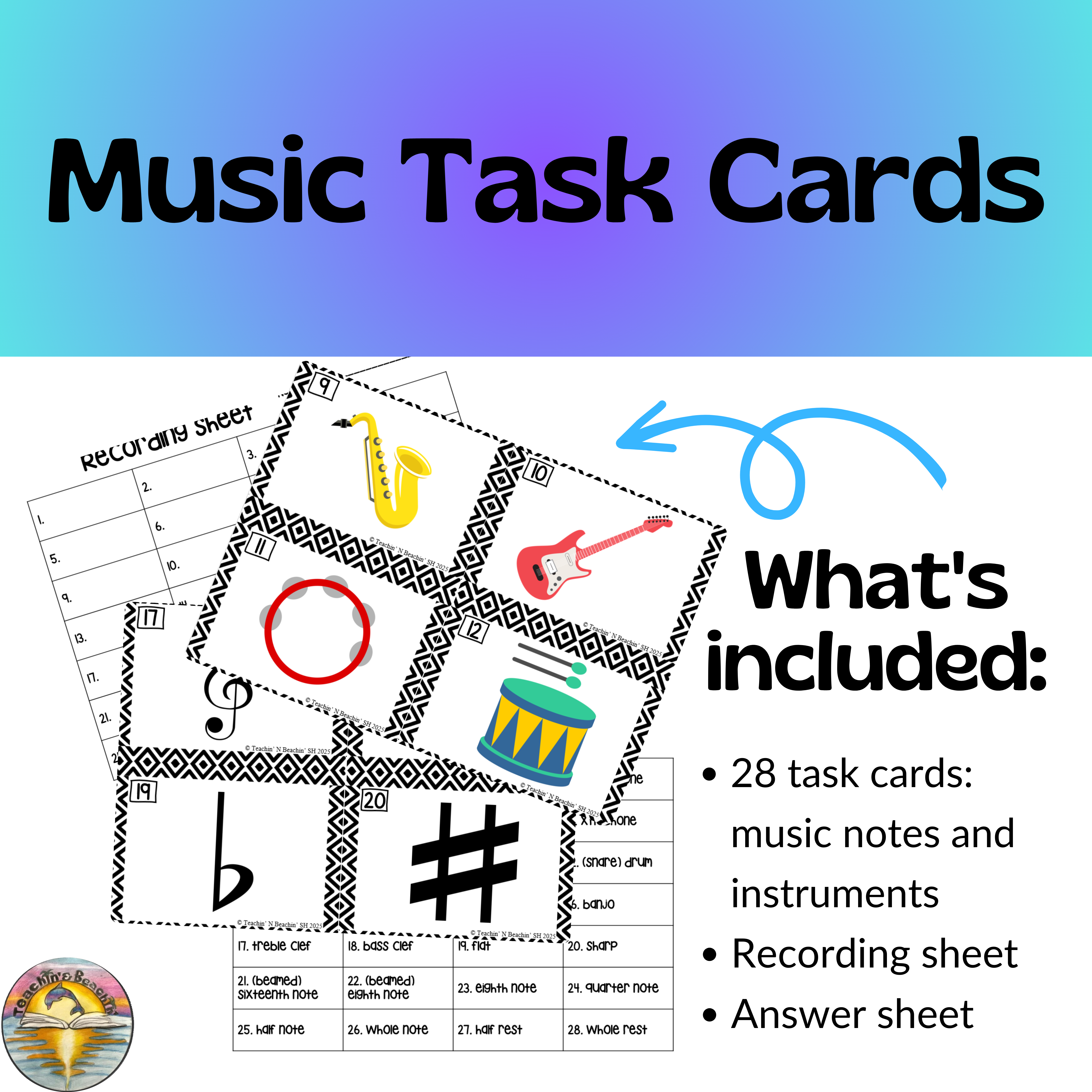 Music Note and Instrument Task Cards