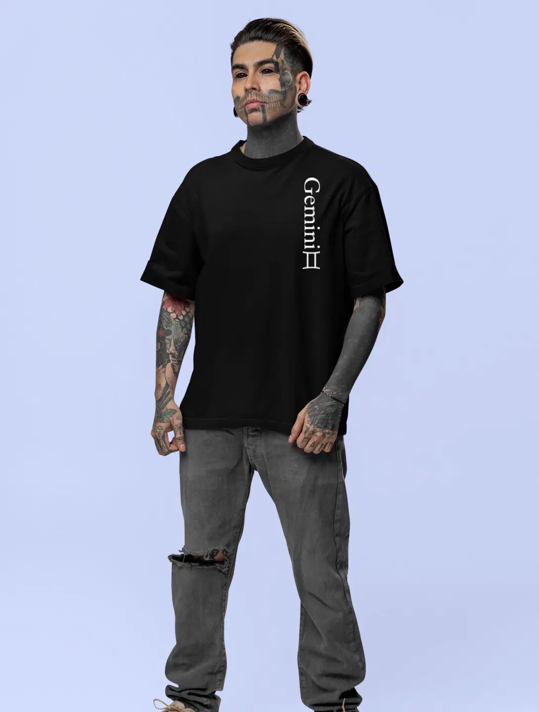 dos hermanos Men Cotton Blend Oversized Fit Printed T-Shirt ( Black )